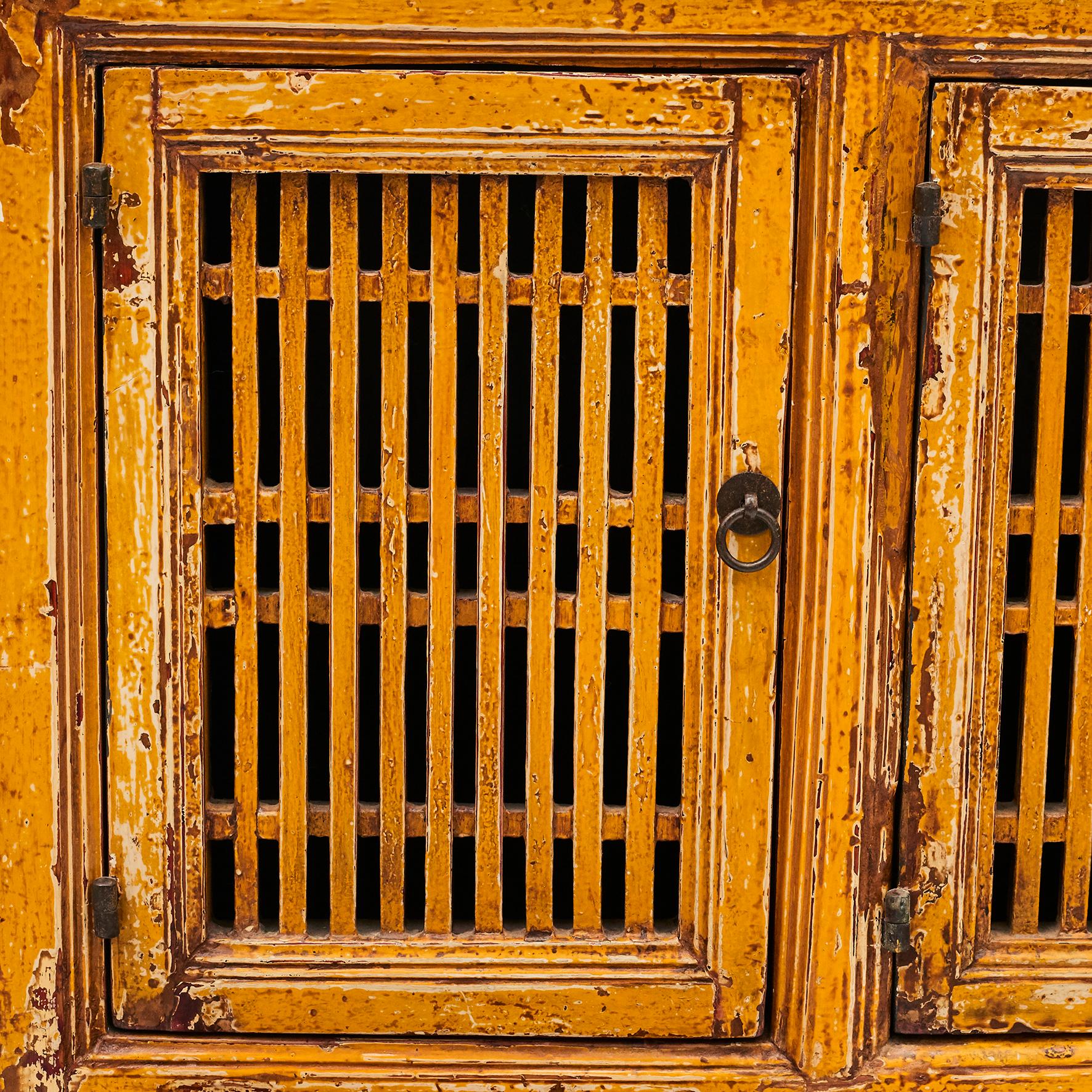 Wood 19th Century Chinese Lattice Door Cabinet