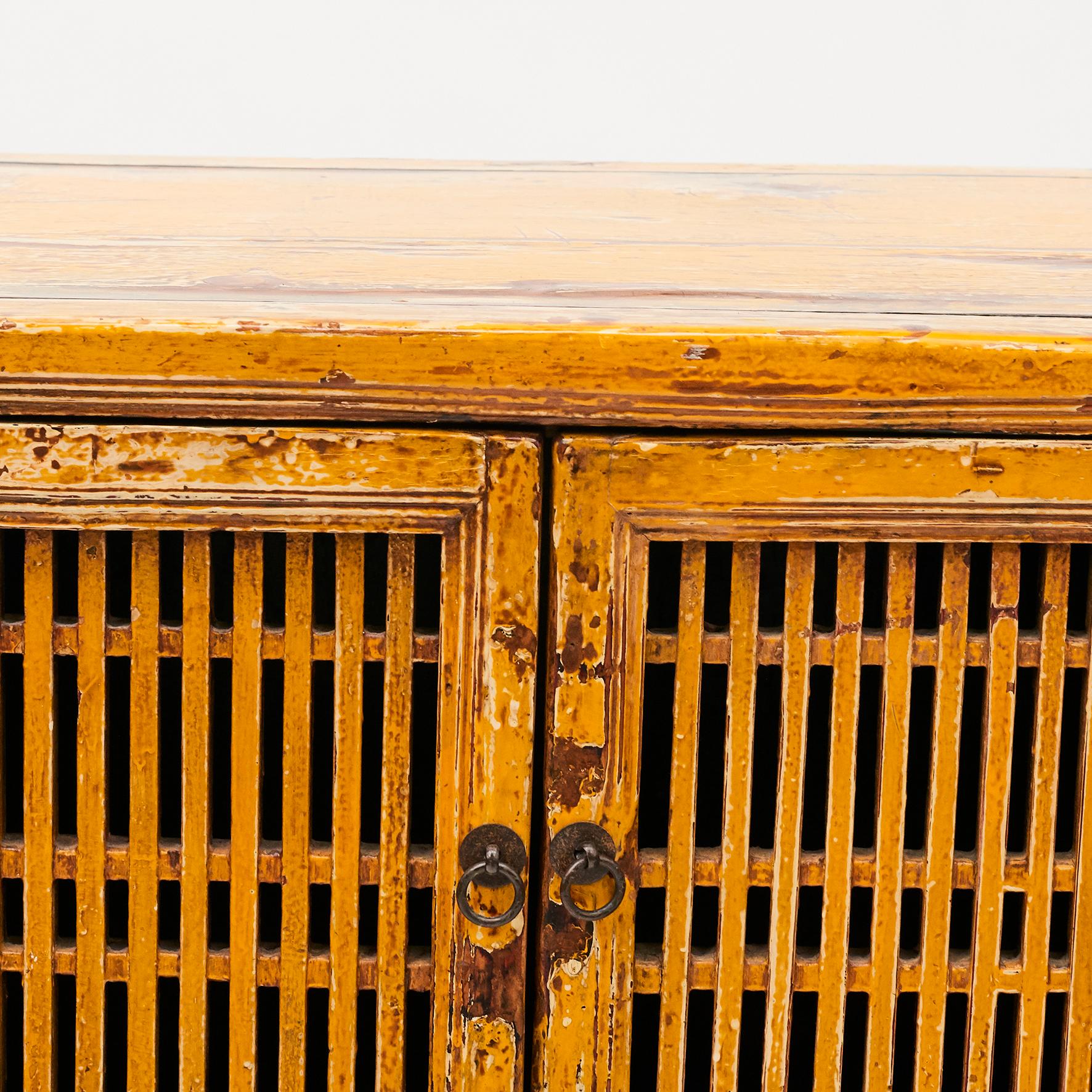 19th Century Chinese Lattice Door Cabinet 1