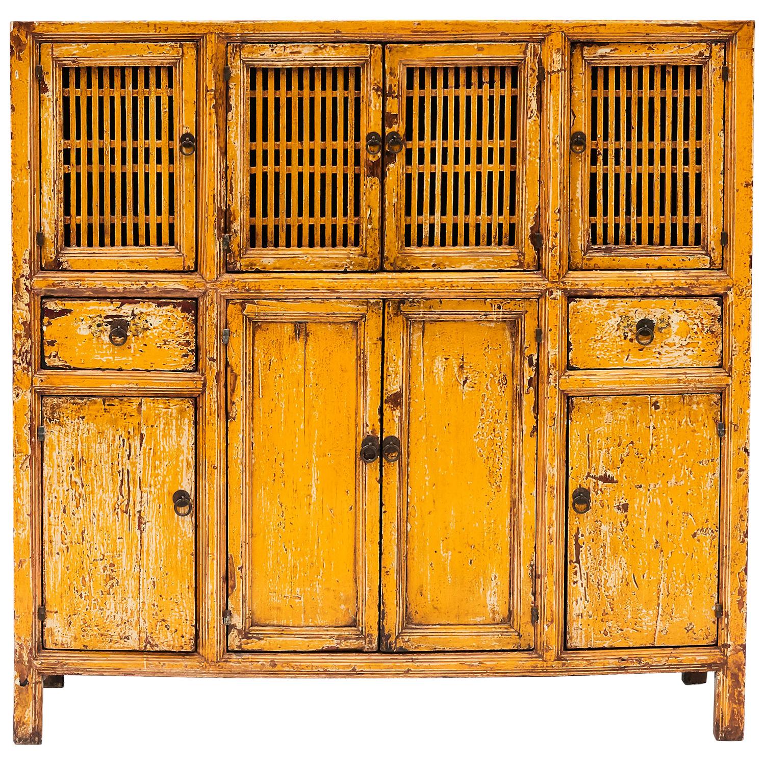 19th Century Chinese Lattice Door Cabinet