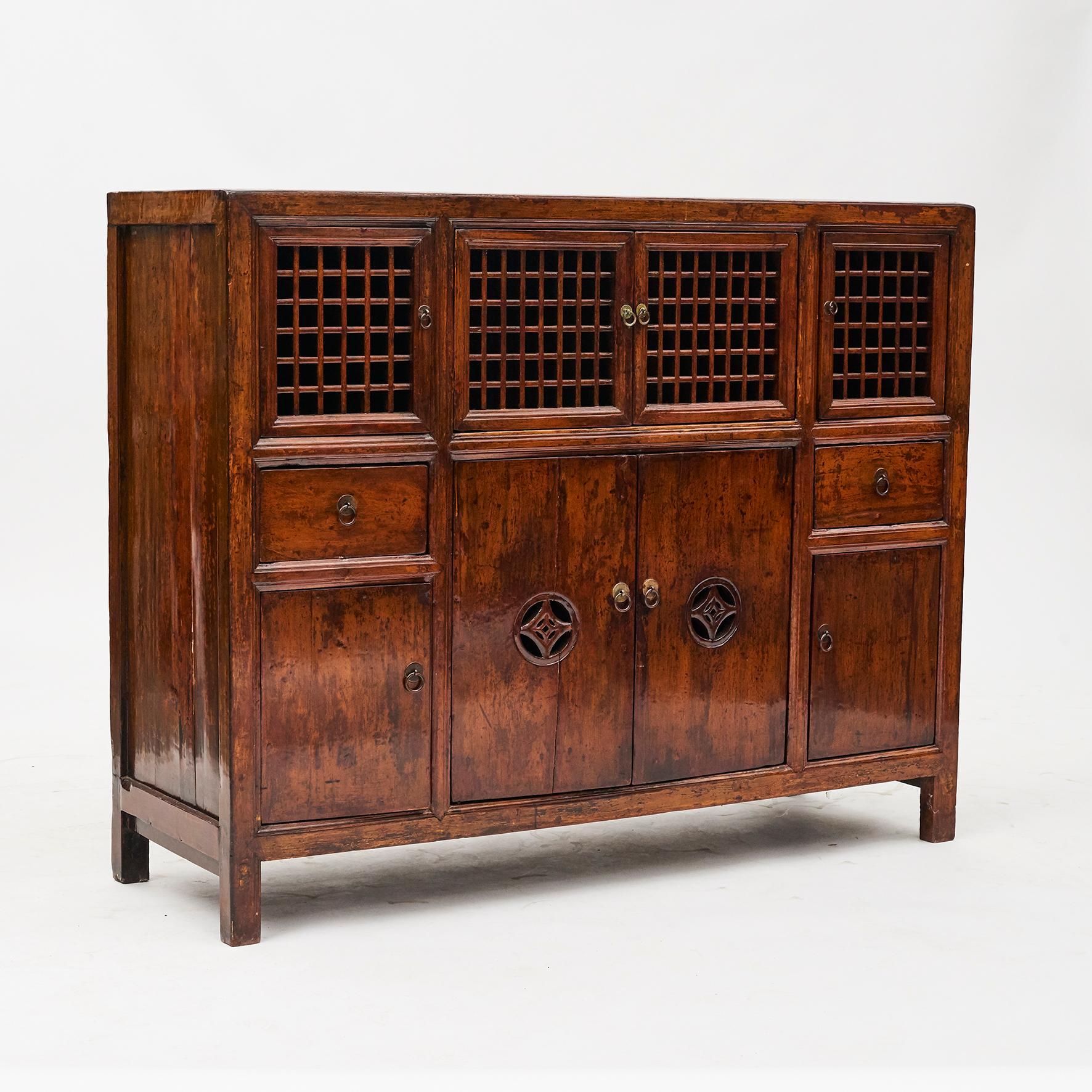 19th Century Chinese Lattice Door Cabinet with Original Lacquer In Good Condition In Kastrup, DK