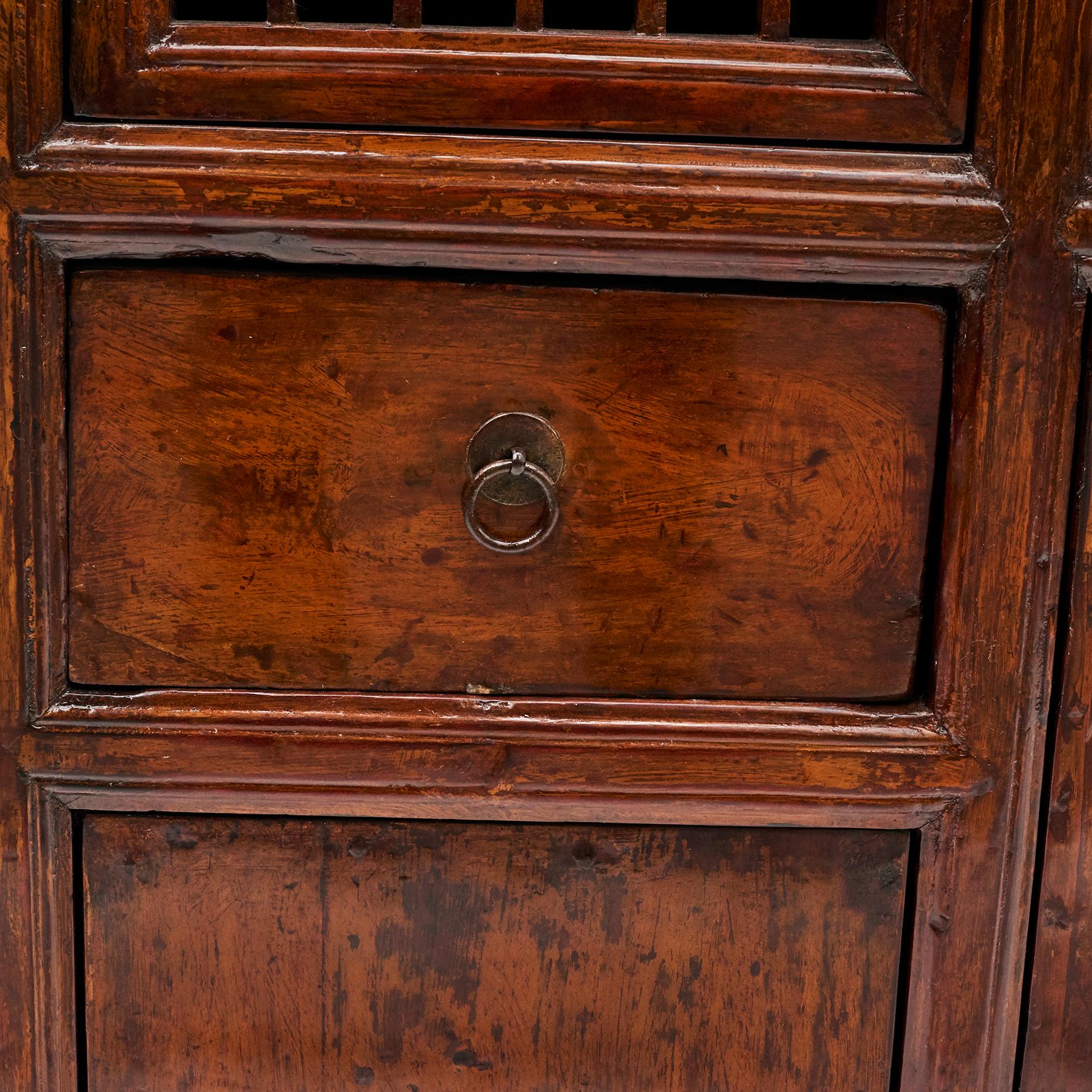 19th Century Chinese Lattice Door Cabinet with Original Lacquer 1
