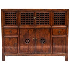 19th Century Chinese Lattice Door Cabinet with Original Lacquer