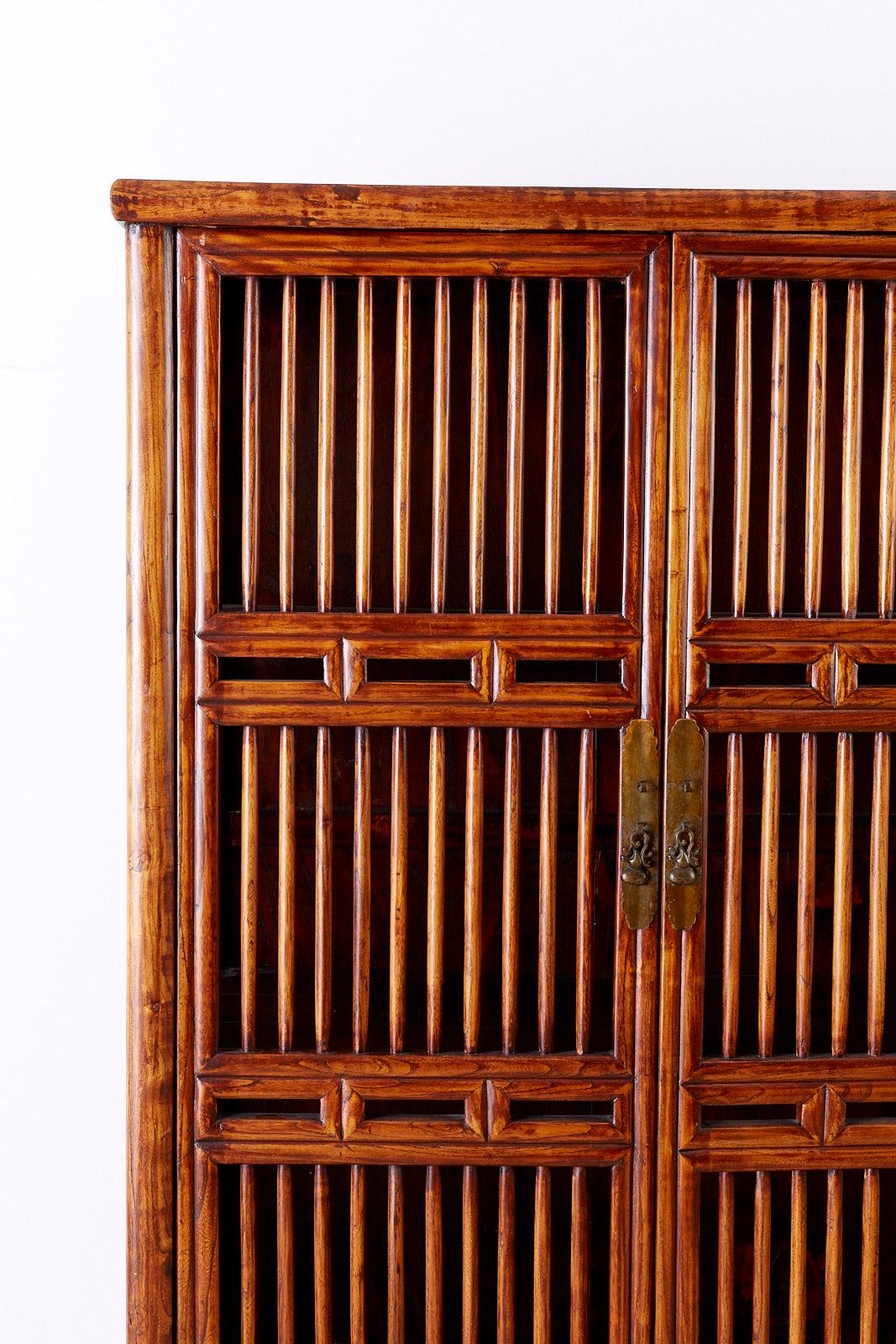 19th Century Chinese Lattice Elm Kitchen Cupboard Cabinet 7