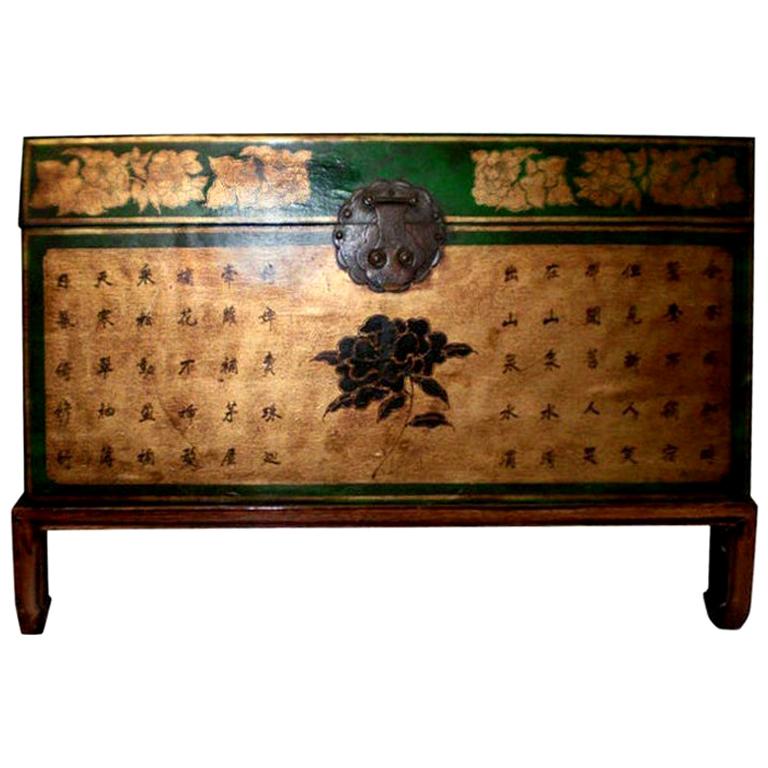 19th Century Chinese Leather Trunk on Stand