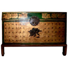 Antique 19th Century Chinese Leather Trunk on Stand