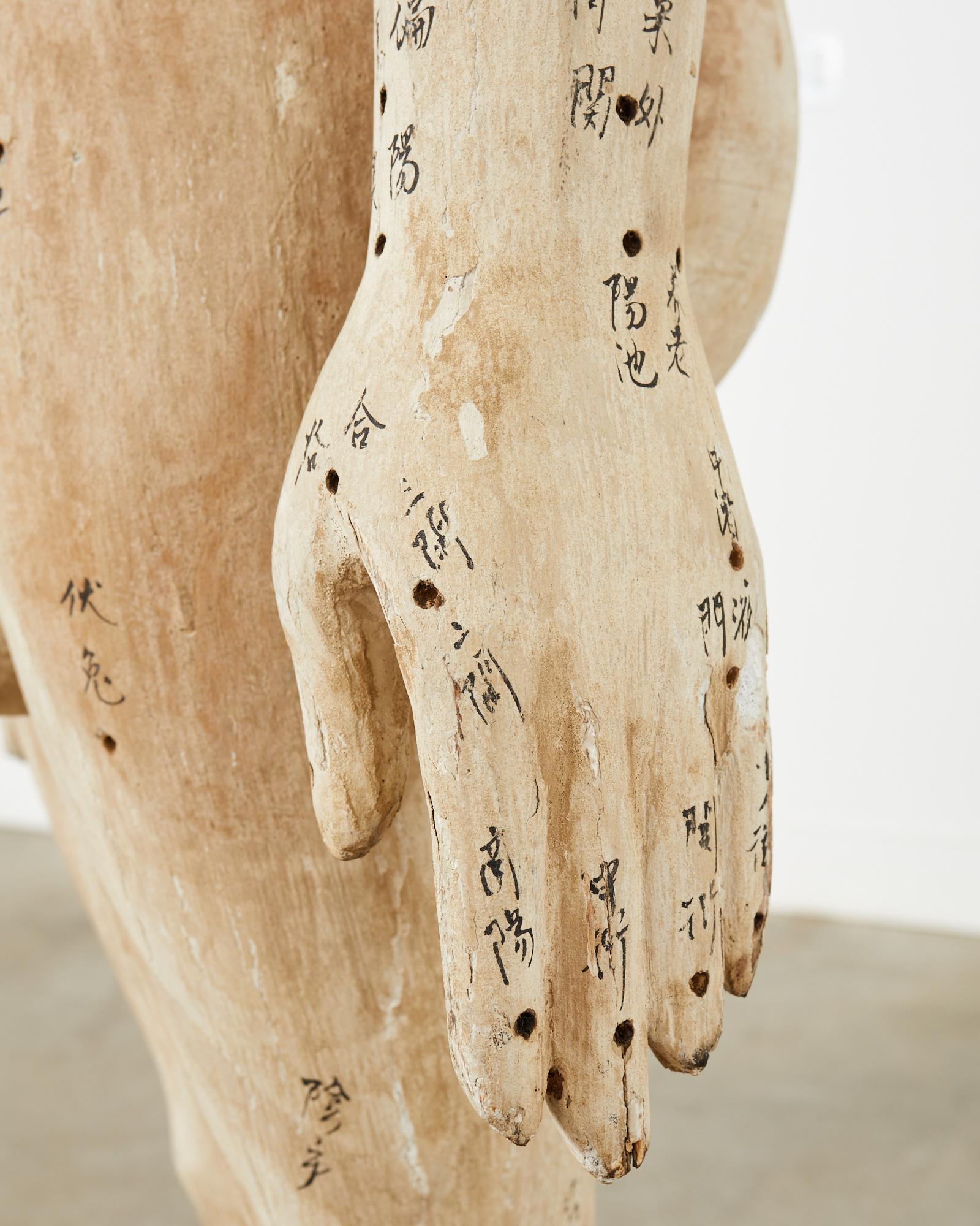 19th Century Chinese Life-Size Carved Acupuncture Sculptural Figure For Sale 3