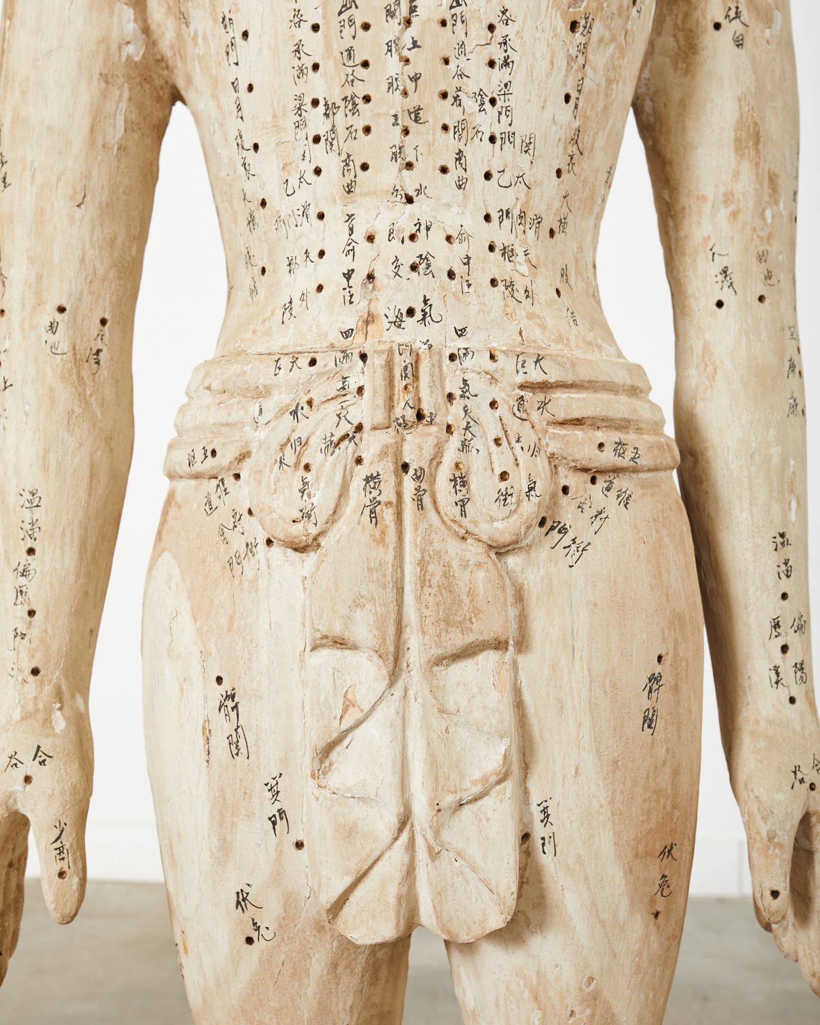 19th Century Chinese Life-Size Carved Acupuncture Sculptural Figure For Sale 7
