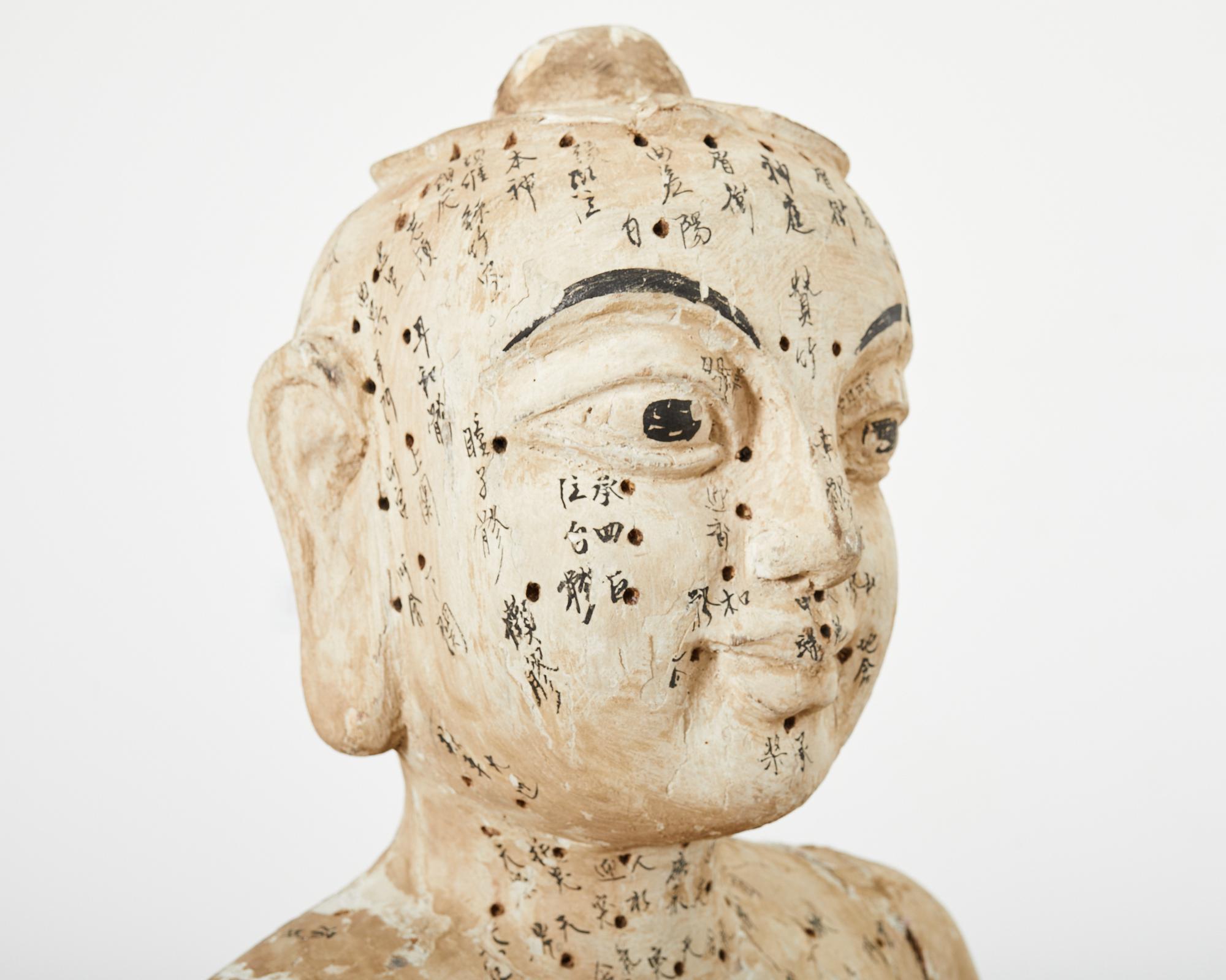 Chinese Export 19th Century Chinese Life-Size Carved Acupuncture Sculptural Figure For Sale