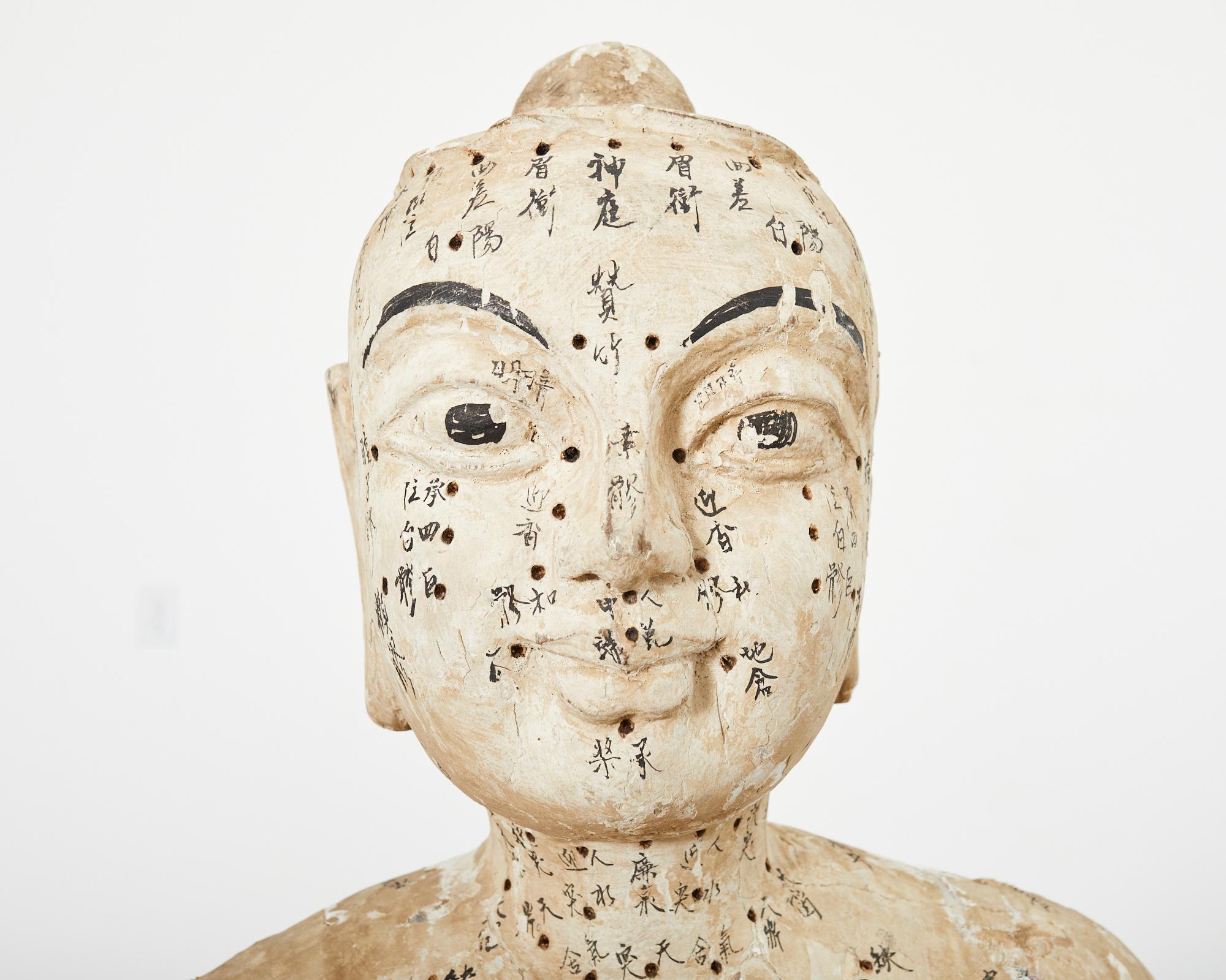 19th Century Chinese Life-Size Carved Acupuncture Sculptural Figure In Distressed Condition For Sale In Rio Vista, CA