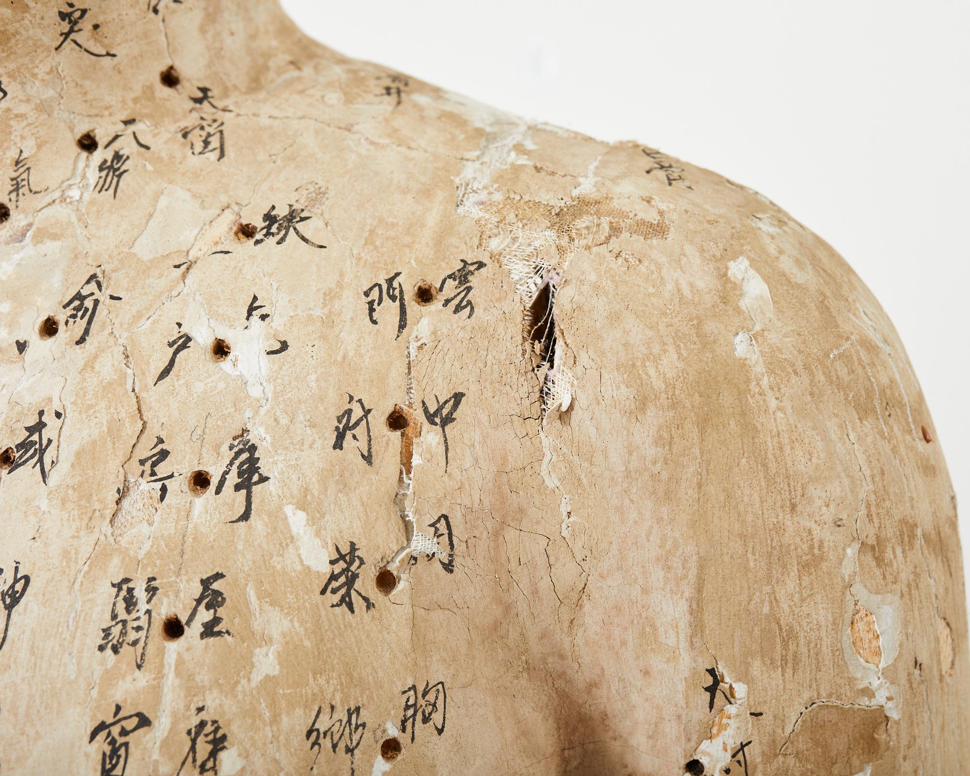 Fabric 19th Century Chinese Life-Size Carved Acupuncture Sculptural Figure For Sale