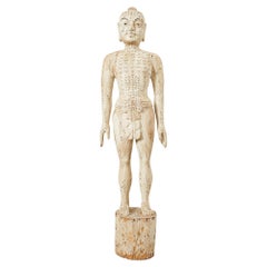 Chinesische lebensgroße geschnitzte Acupuncture-Skulptur-Figur aus dem 19. Jahrhundert