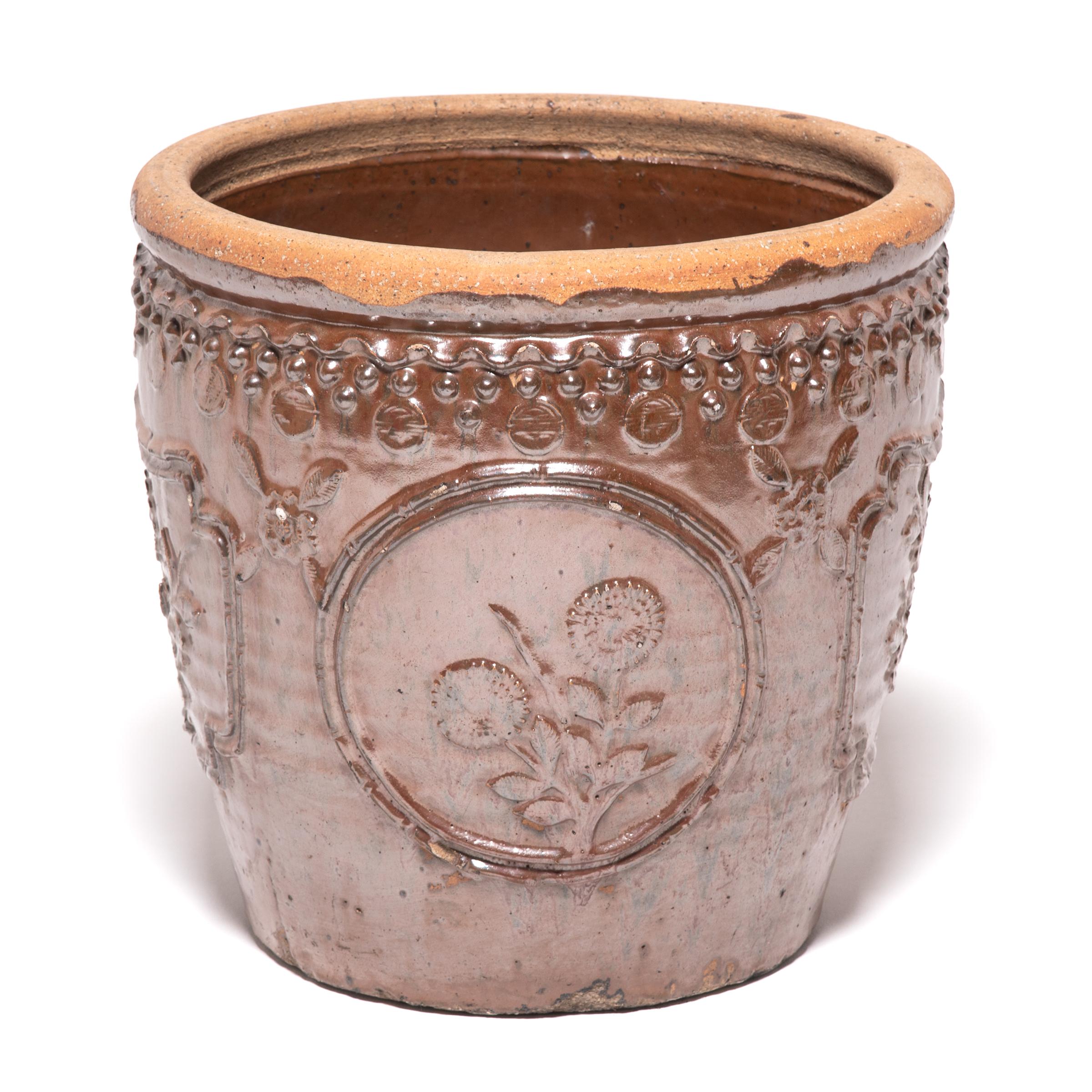 Glazed 19th Century Chinese Longevity Relief Jar