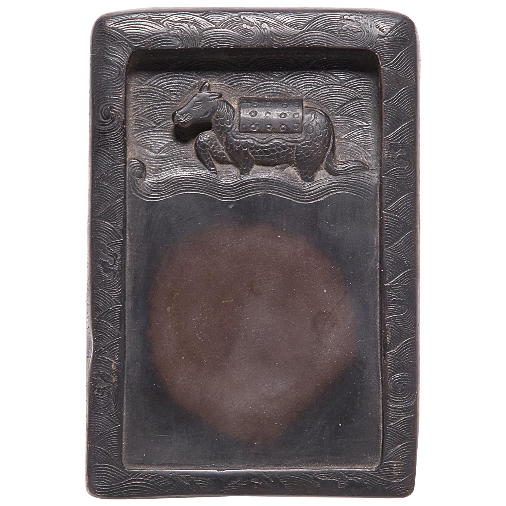 Chinese Horse and Full Moon Inkstone, c. 1850 For Sale