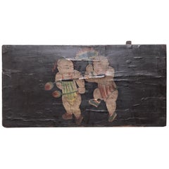 19th Century Chinese Lotus Boys Painted Panel