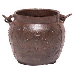 19th Century Chinese Lotus Cast Iron Apothecary Jar