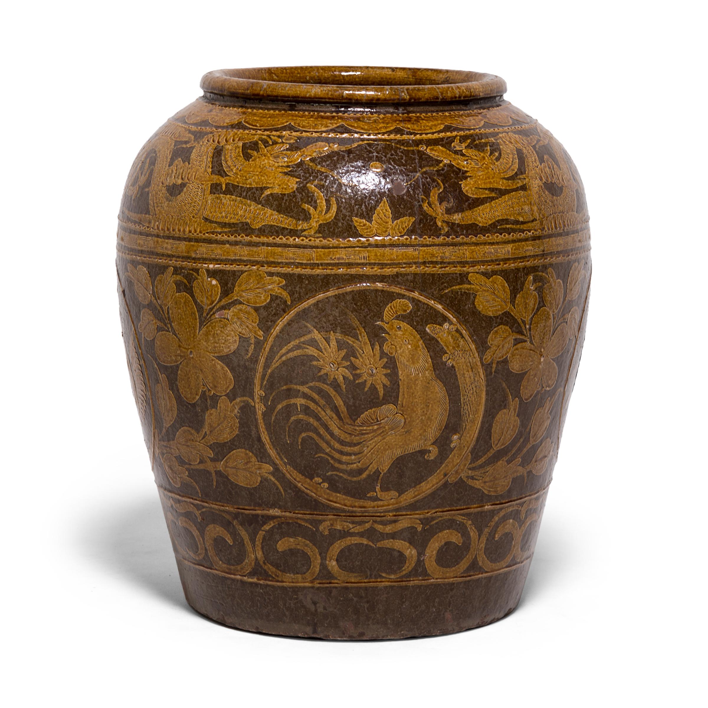 Chinese Glazed Magpie Pickling Jar, c. 1900 In Good Condition For Sale In Chicago, IL