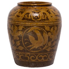 Used Chinese Glazed Magpie Pickling Jar, c. 1900