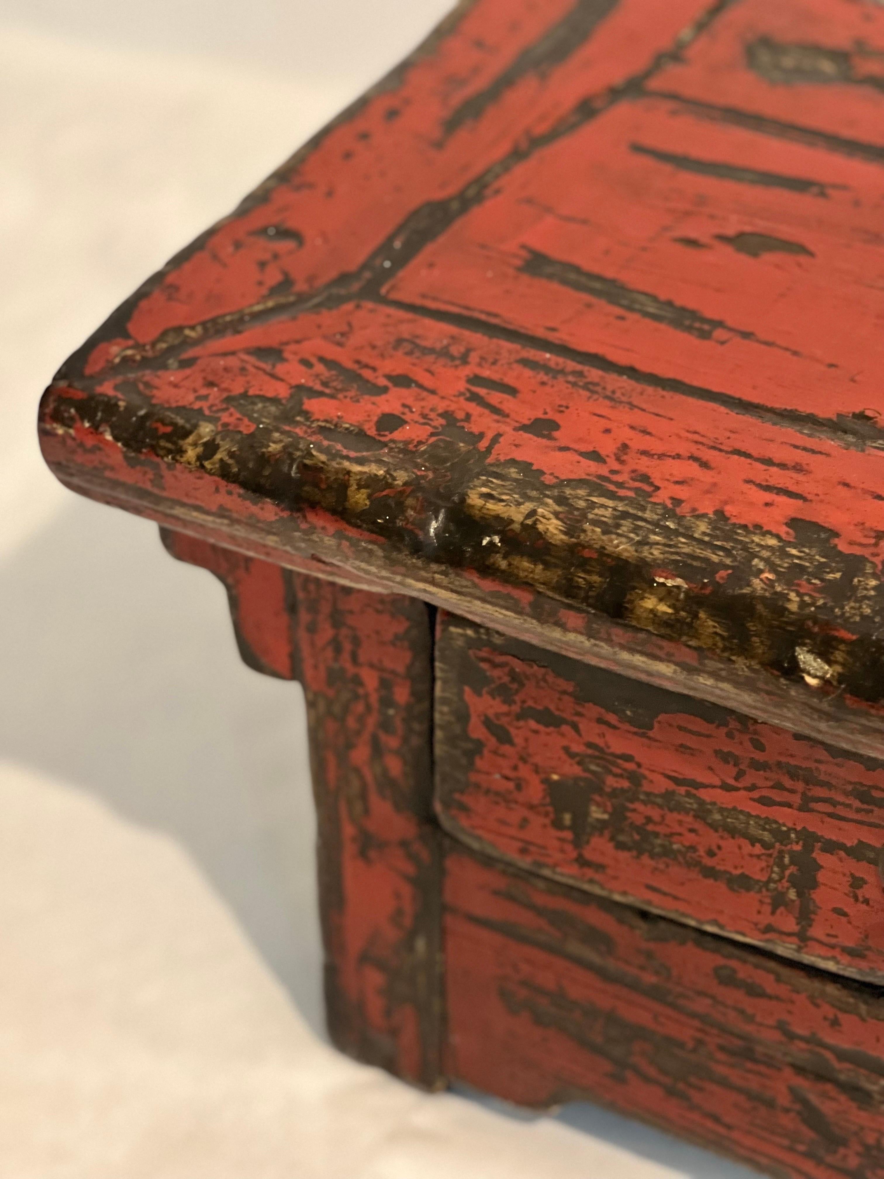 19th Century Chinese Ming Style Red Lacquered Low Tea or Altar Table 6