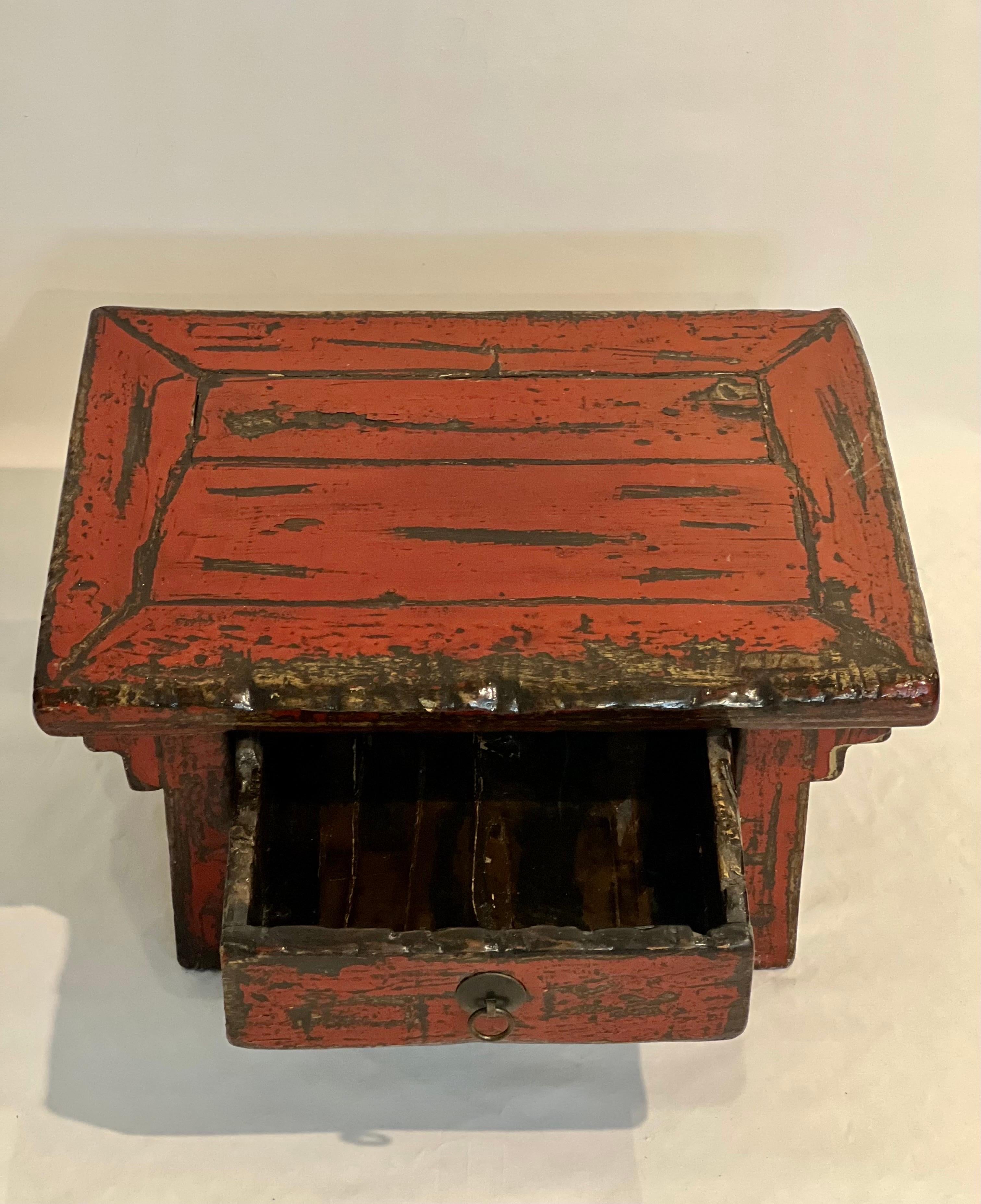 Brass 19th Century Chinese Ming Style Red Lacquered Low Tea or Altar Table