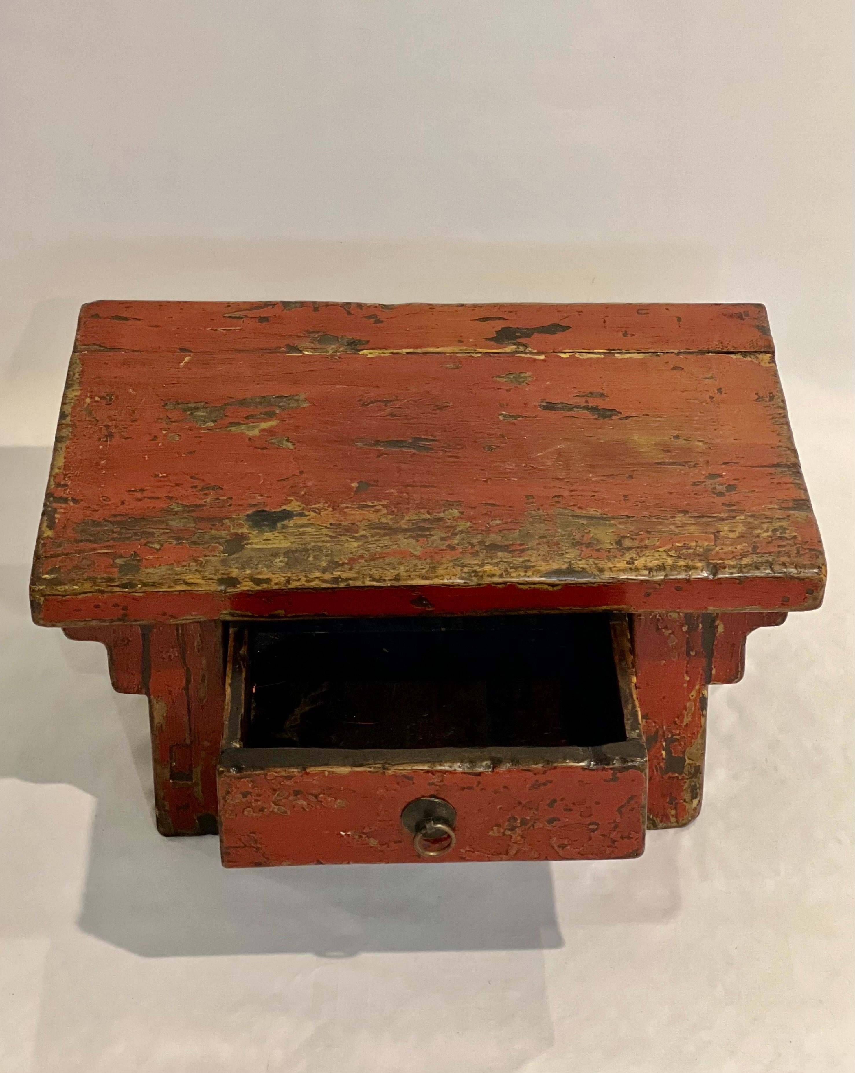 19th Century Chinese Ming Style Red Lacquered Low Tea or Altar Table 1