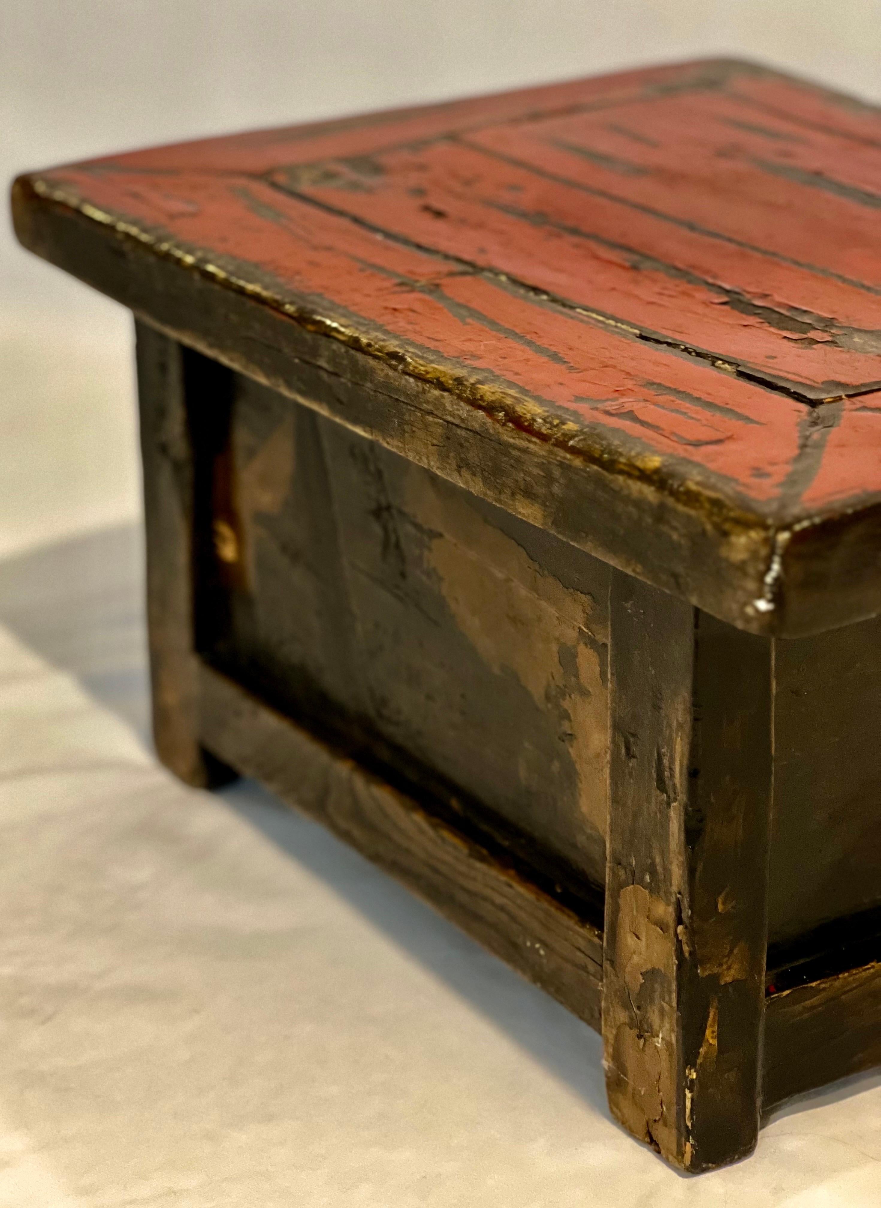 19th Century Chinese Ming Style Red Lacquered Low Tea or Altar Table 3