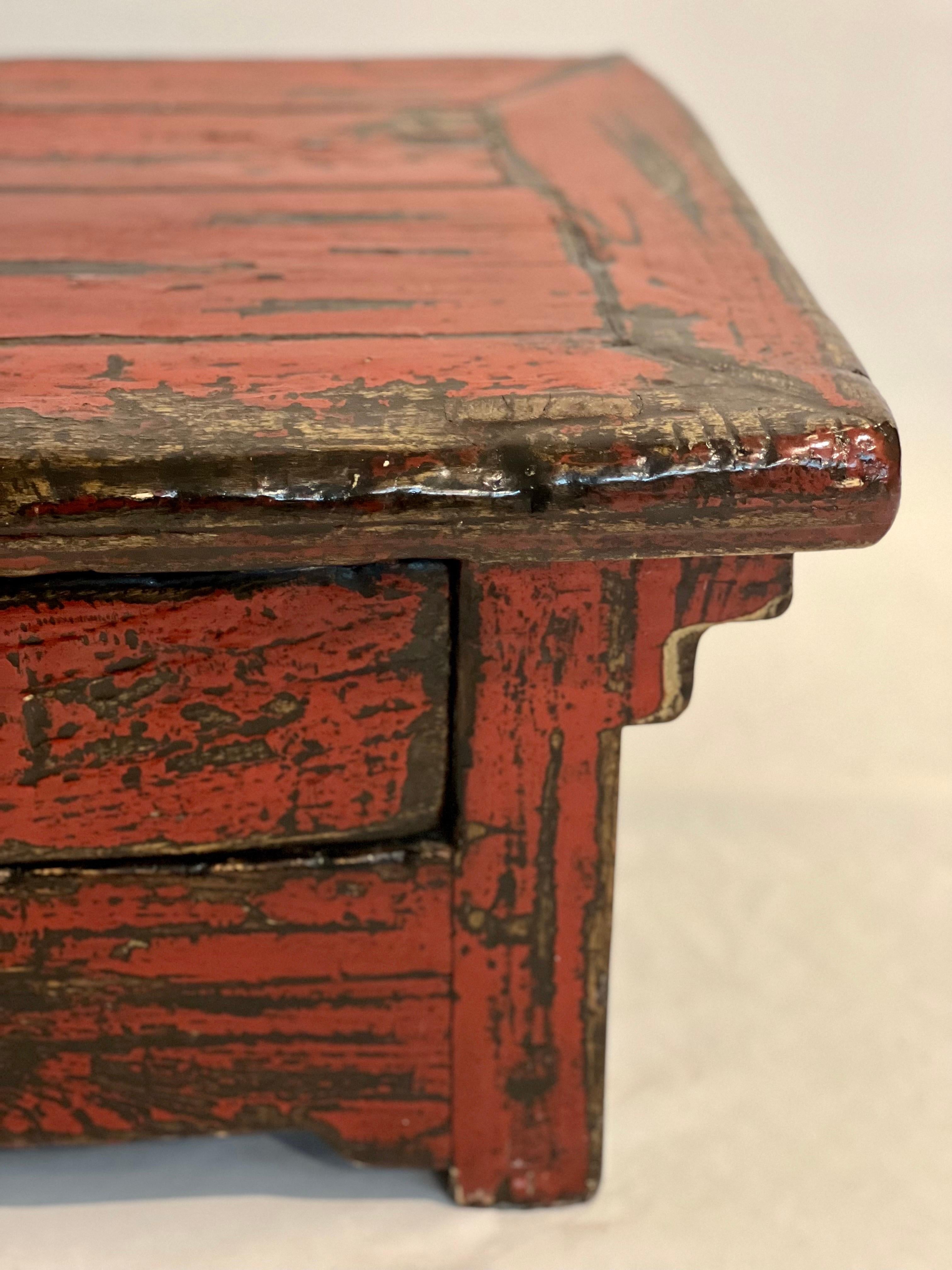19th Century Chinese Ming Style Red Lacquered Low Tea or Altar Table 5