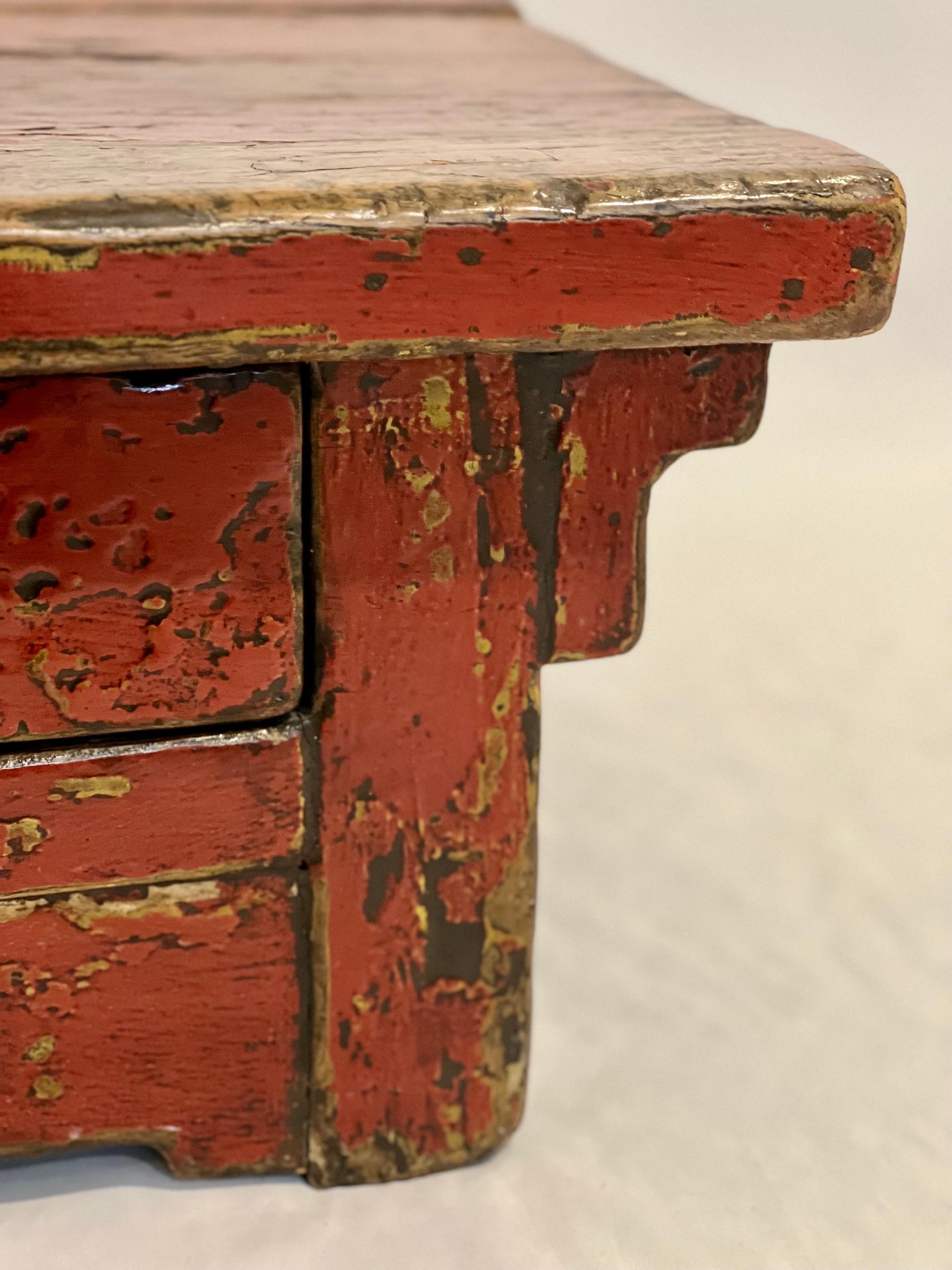 19th Century Chinese Ming Style Red Lacquered Low Tea or Altar Table 5