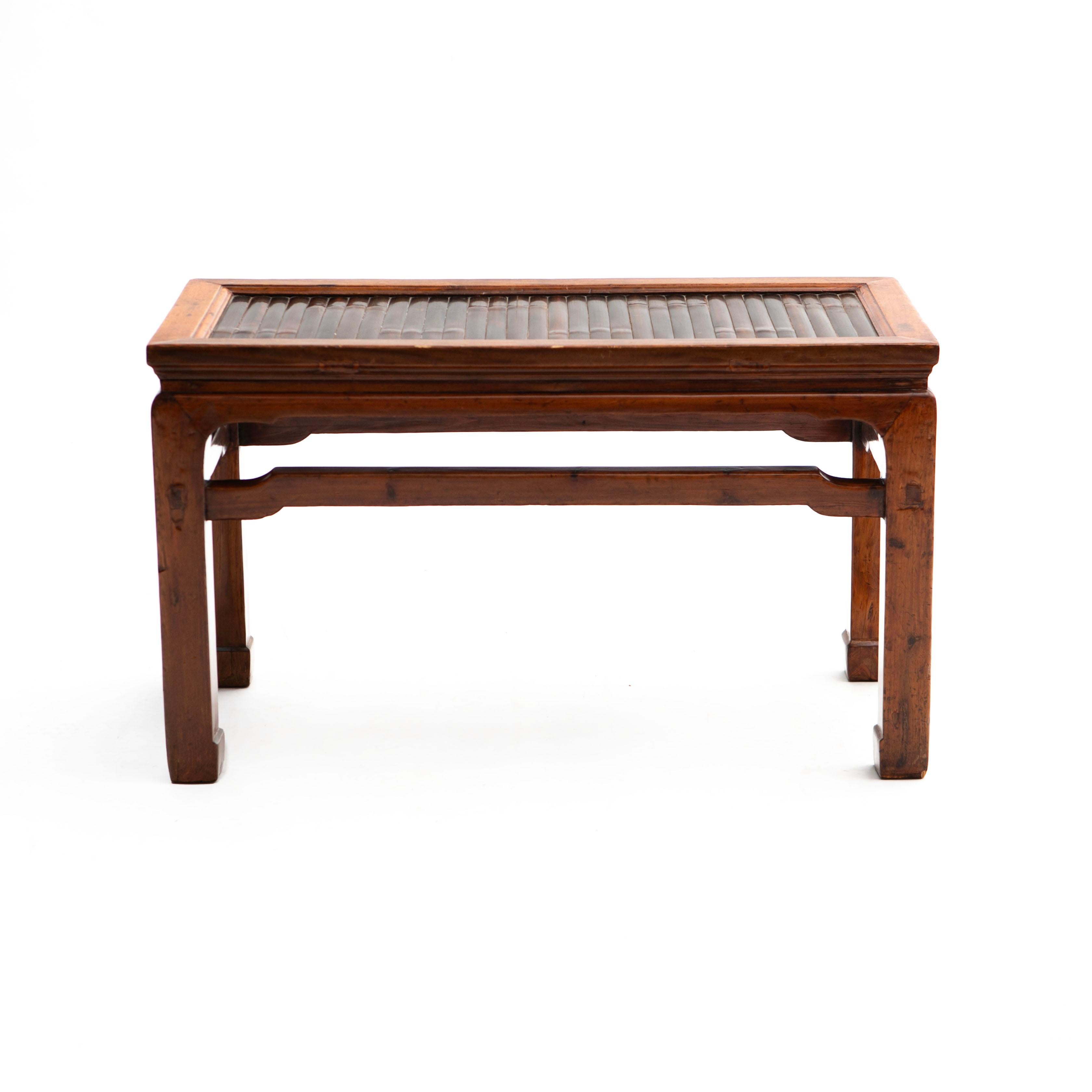 19th Century Chinese Ming Style Walnut & Bamboo Bench For Sale 1