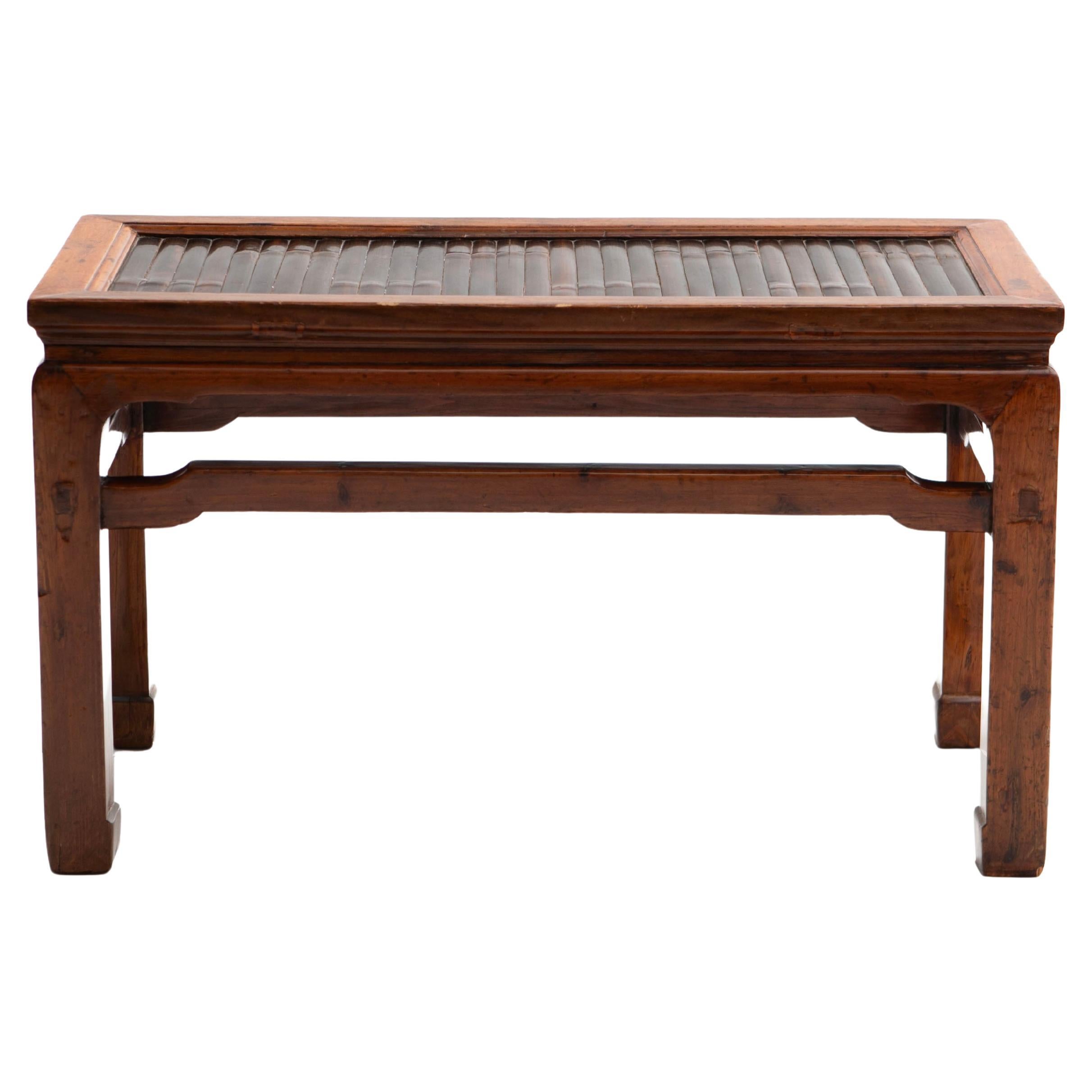 19th Century Chinese Ming Style Walnut & Bamboo Bench For Sale