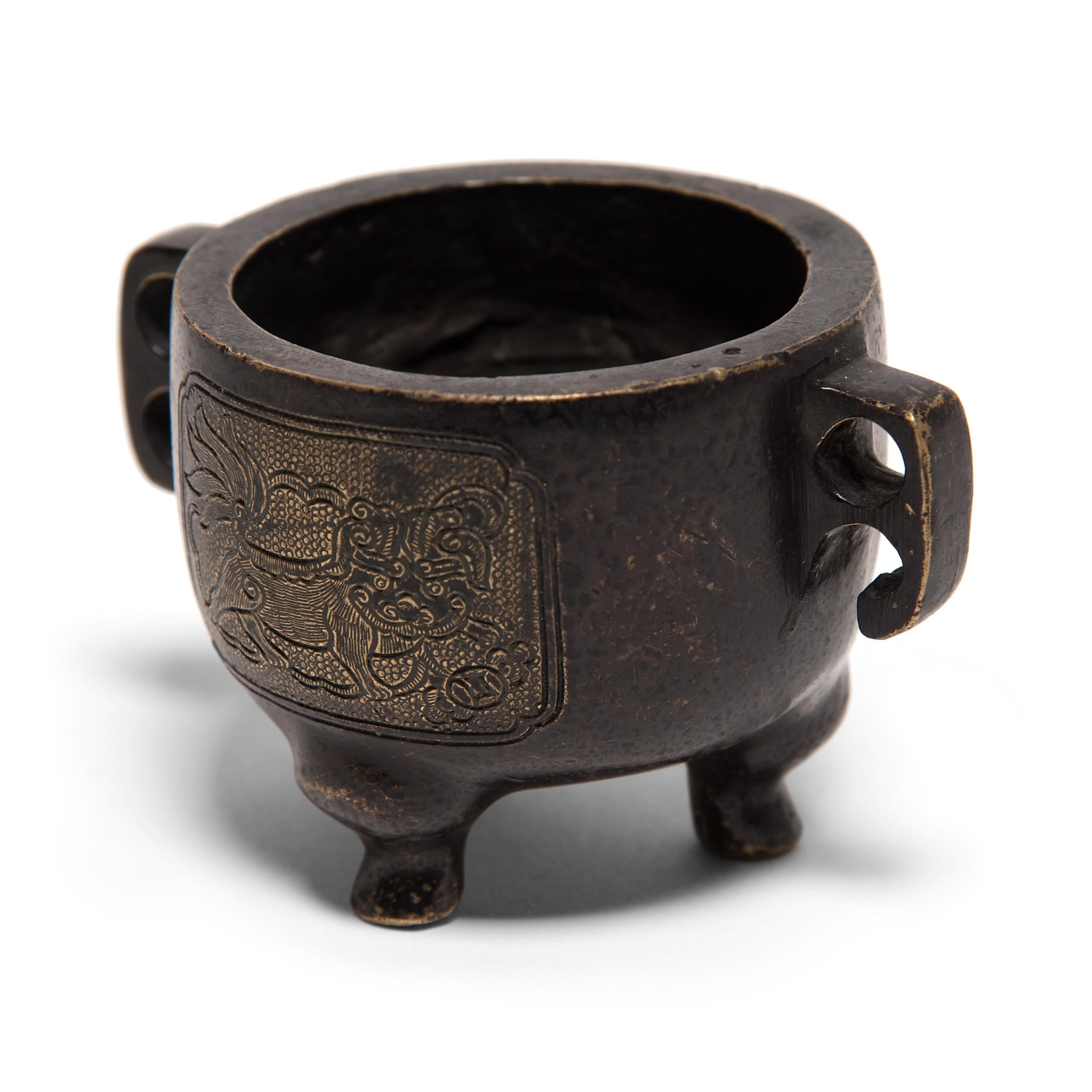 Censer bowls are designed to hold burning incense, and have been used in China for thousands of years. Incense was made from dried aromatic plants and essential oils and had different uses: to perfume sheets or clothes, as a way to warm your hands