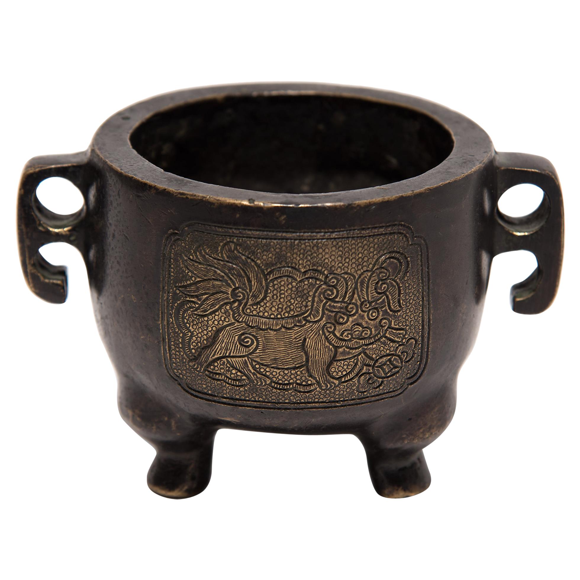 19th Century Chinese Miniature Bronze Incense Bowl