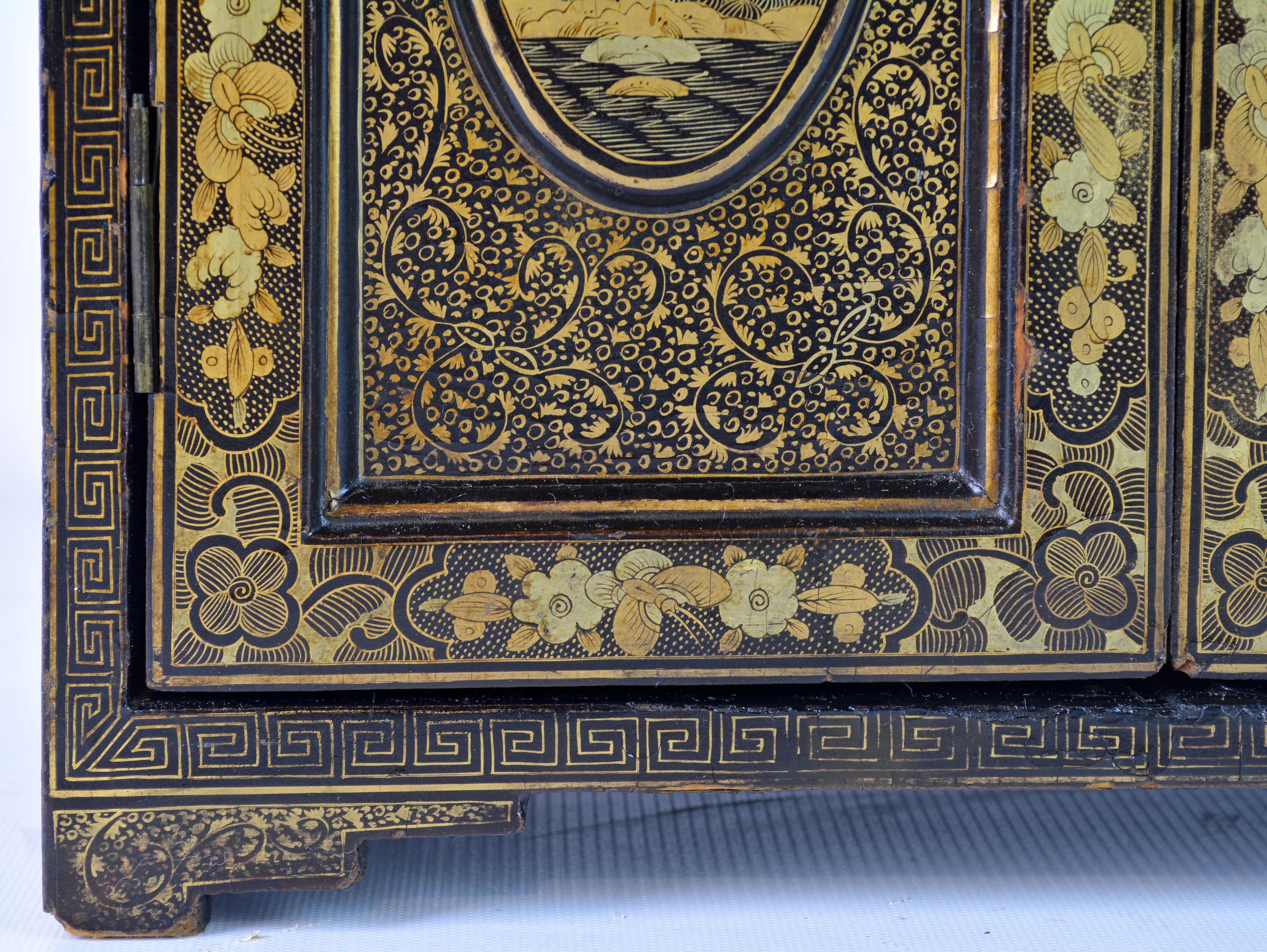 19th Century Chinese Miniature Lacquer and Gilt Table Cabinet or Jewelry Chest 8