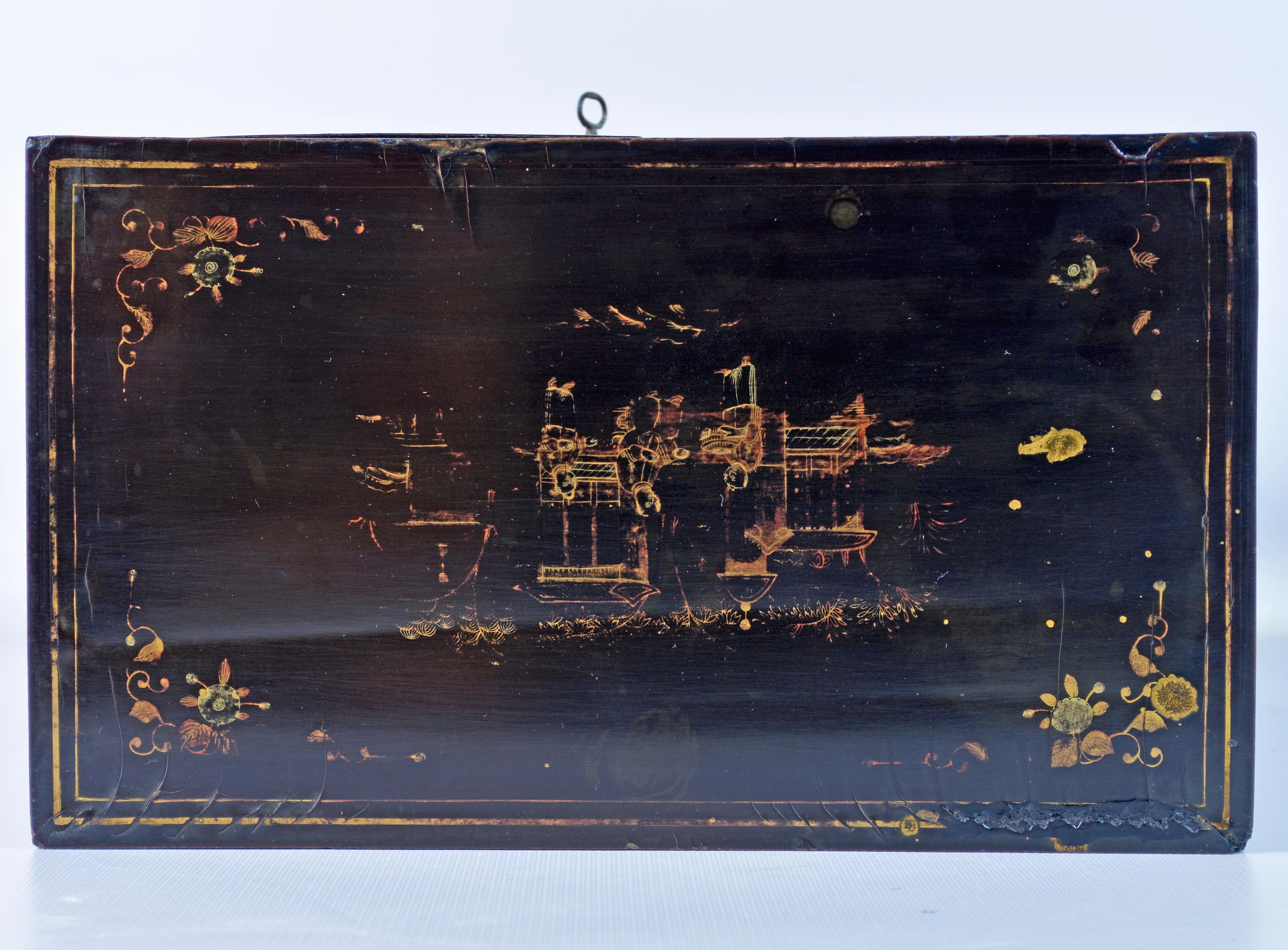 19th Century Chinese Miniature Lacquer and Gilt Table Cabinet or Jewelry Chest 9