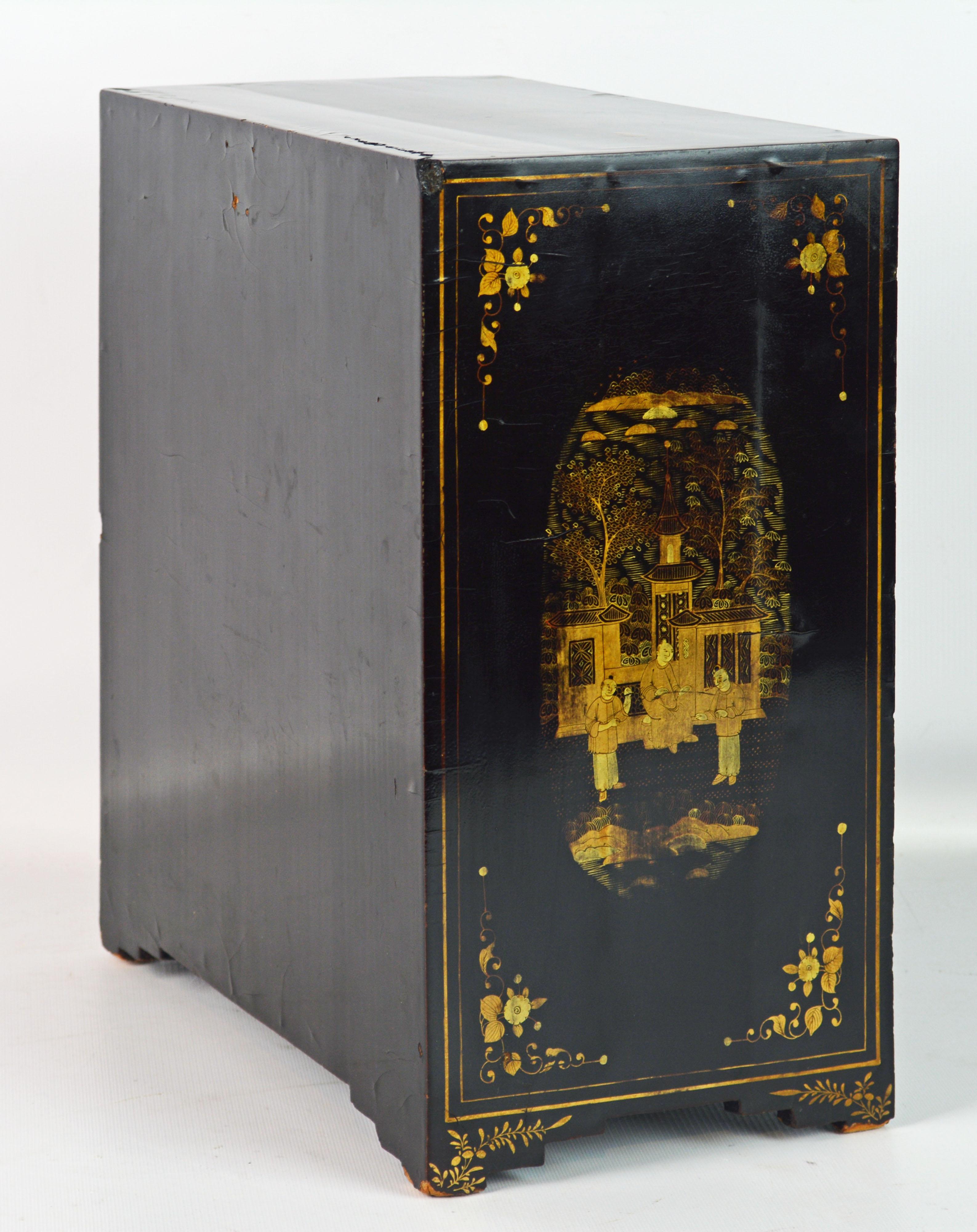 19th Century Chinese Miniature Lacquer and Gilt Table Cabinet or Jewelry Chest 1