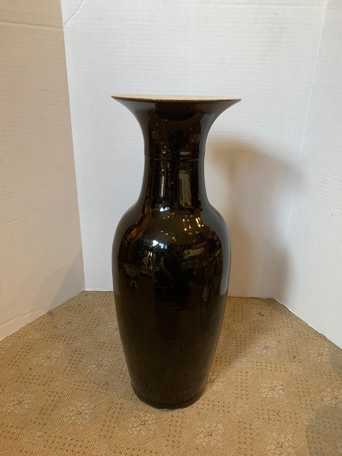 19th century Chinese mirror black porcelain vase, unmarked.