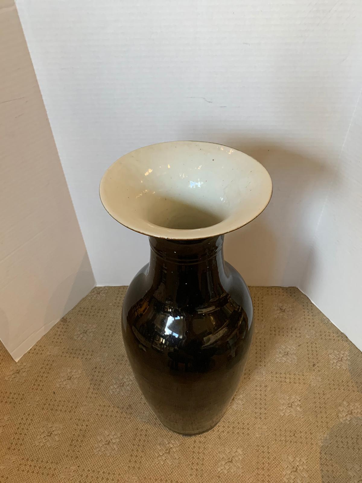 19th Century Chinese Mirror Black Porcelain Vase, Unmarked For Sale 1