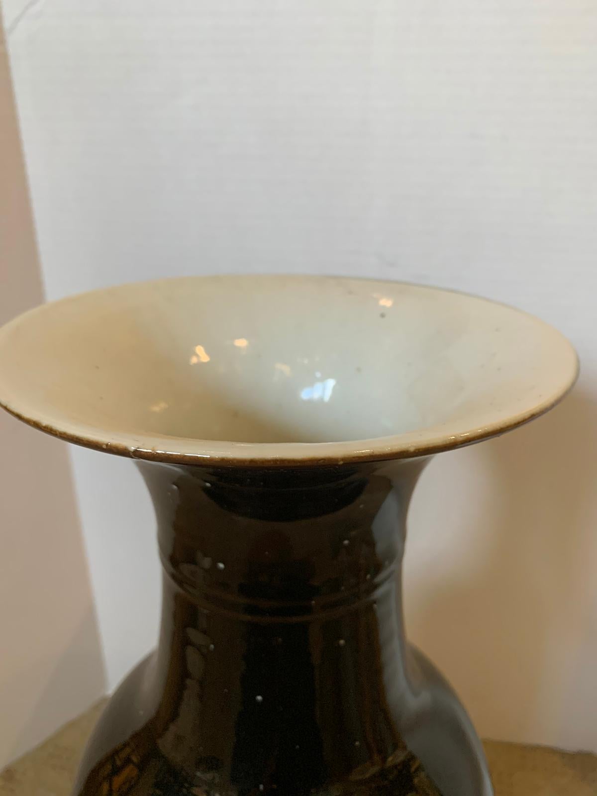 19th Century Chinese Mirror Black Porcelain Vase, Unmarked For Sale 4