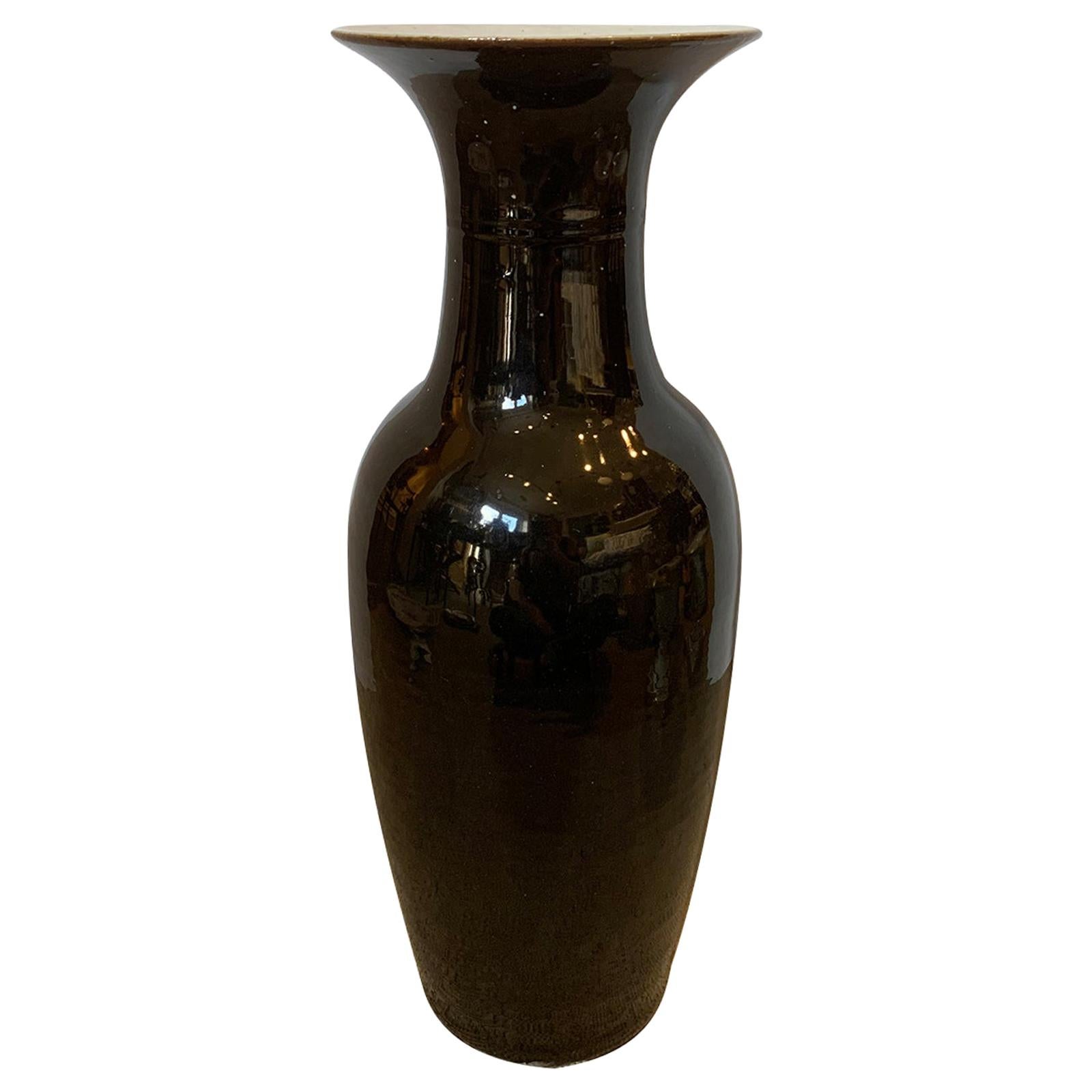 19th Century Chinese Mirror Black Porcelain Vase, Unmarked For Sale