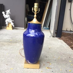 19th Century Chinese Monochrome Blue Porcelain Vase as Lamp, Custom Gilt Base