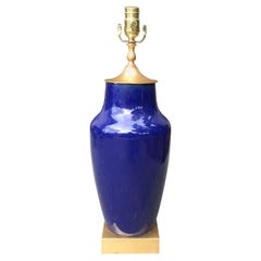 19th Century Chinese Monochrome Blue Porcelain Vase as Lamp, Custom Gilt Base