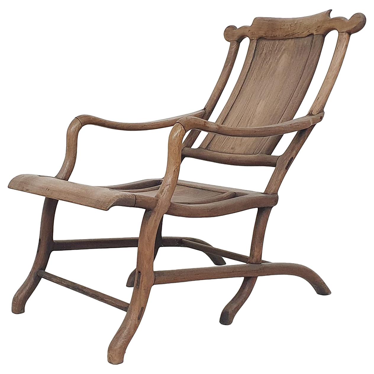 19th Century Chinese Moon Gazer Lounge Chair in Solid Wood For Sale