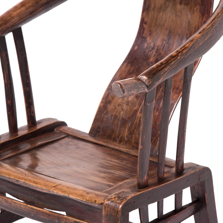 Elm 19th Century Chinese Moongazing Chair with Upturned Arms For Sale