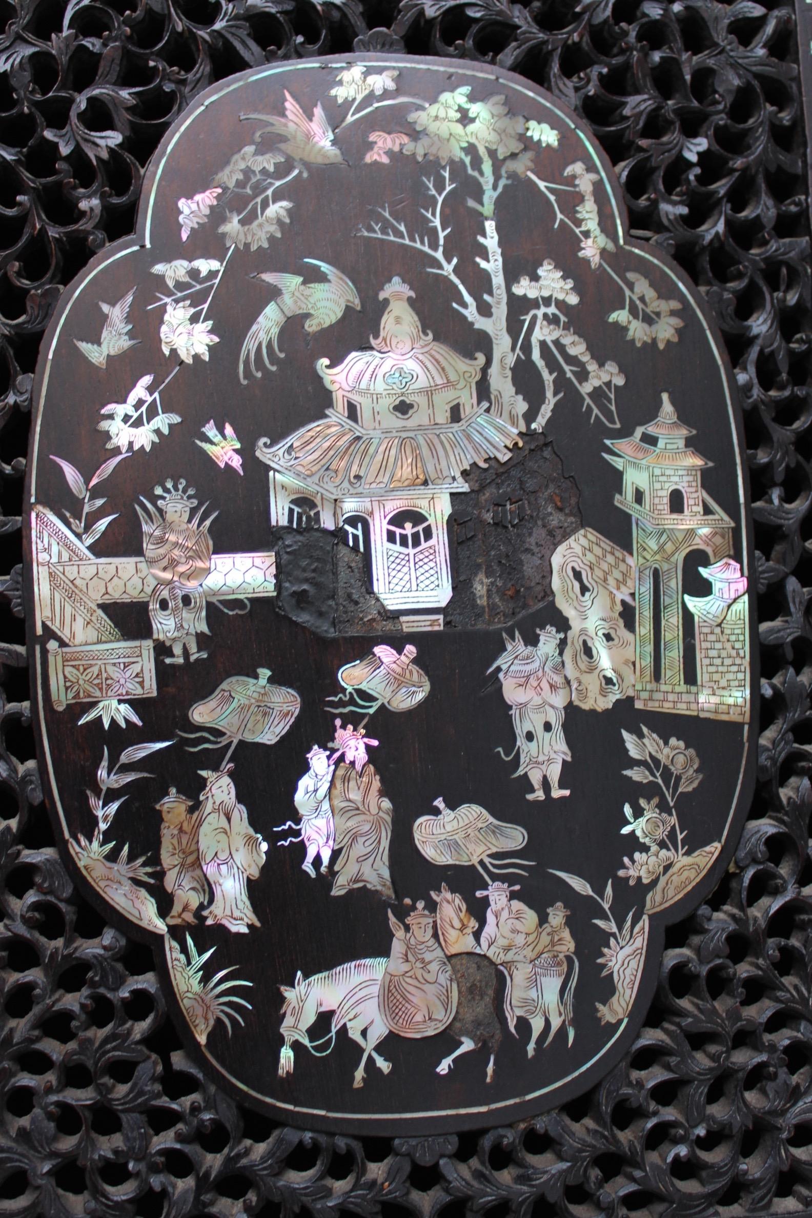 19th Century Chinese Mother-of-Pearl Inlaid and Carved Cabinet For Sale 10