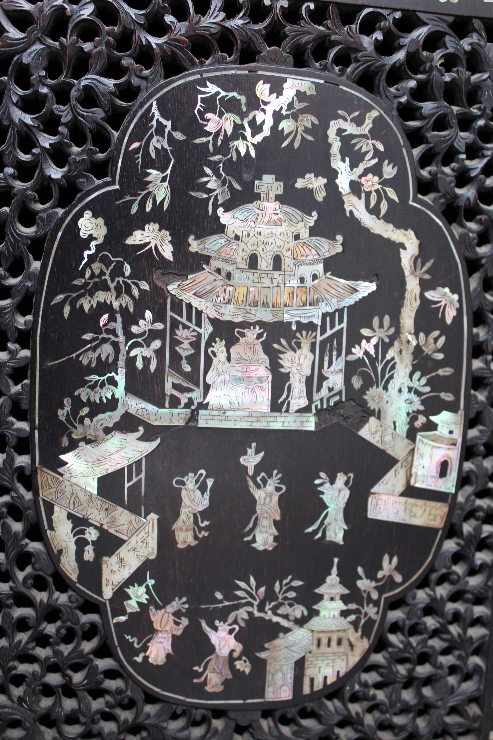 19th Century Chinese Mother-of-Pearl Inlaid and Carved Cabinet For Sale 14