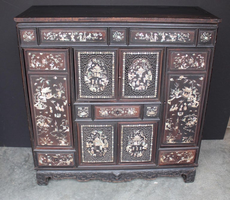 19th Century Chinese MotherofPearl Inlaid and Carved For Sale