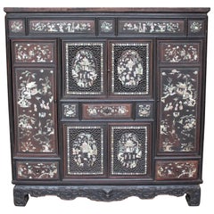 19th Century Chinese Mother-of-Pearl Inlaid and Carved Cabinet