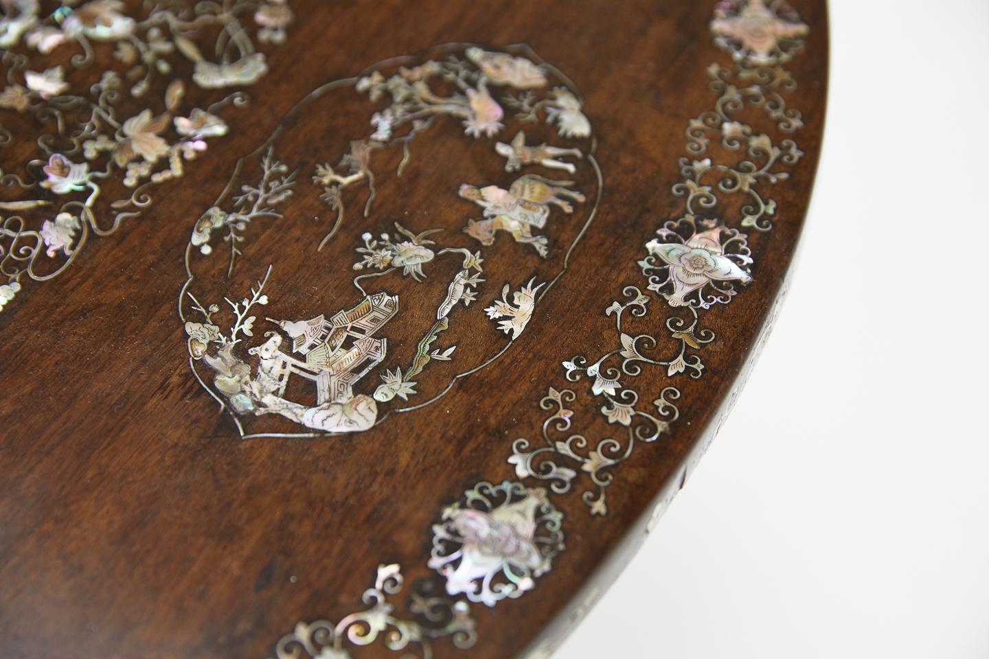 Good sized, 19th century Chinese mother of pearl inlaid table, beautifully decorated.
