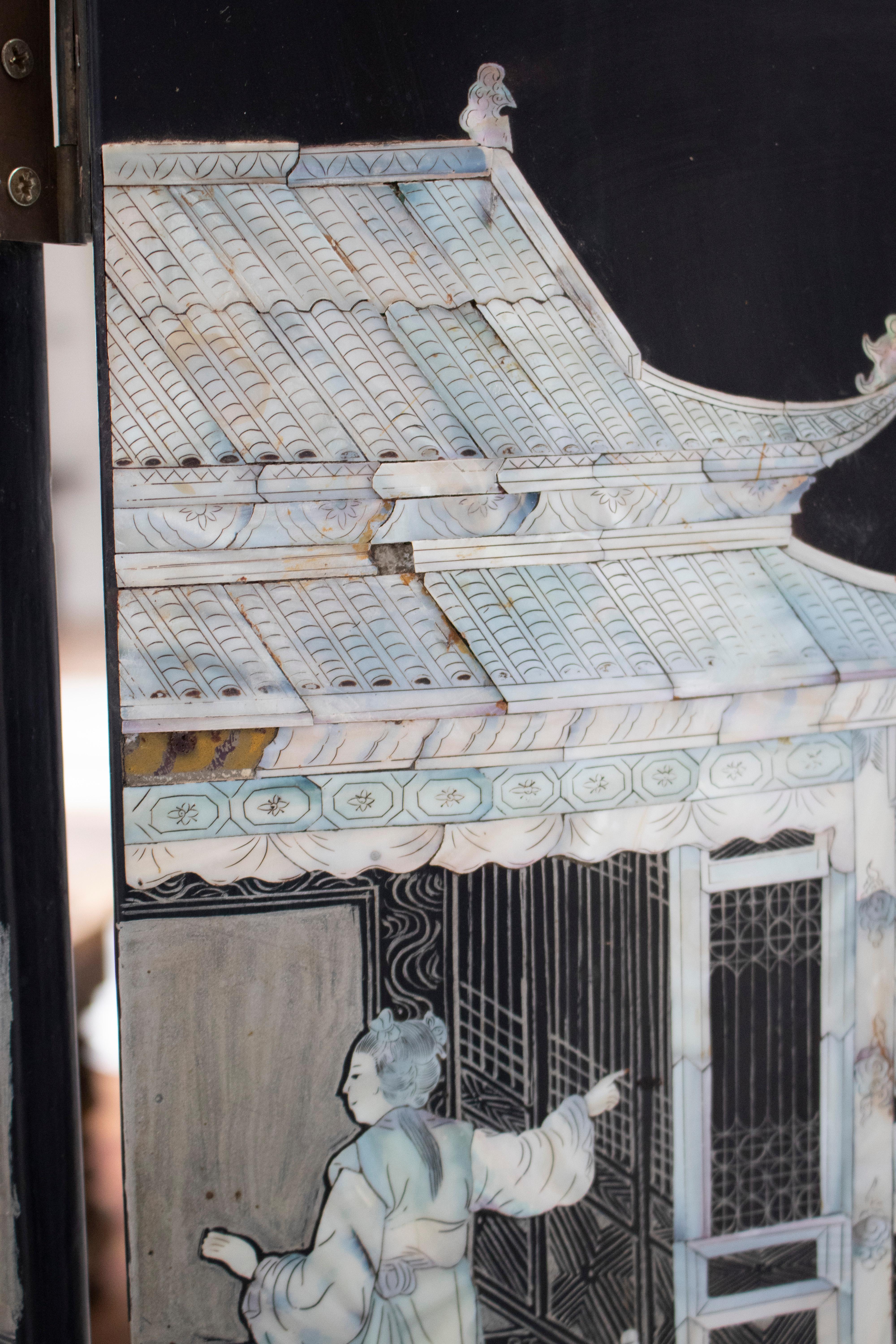 20th Century Chinese Mother of Pearl Inlay 4-Panel Folding Screen 2