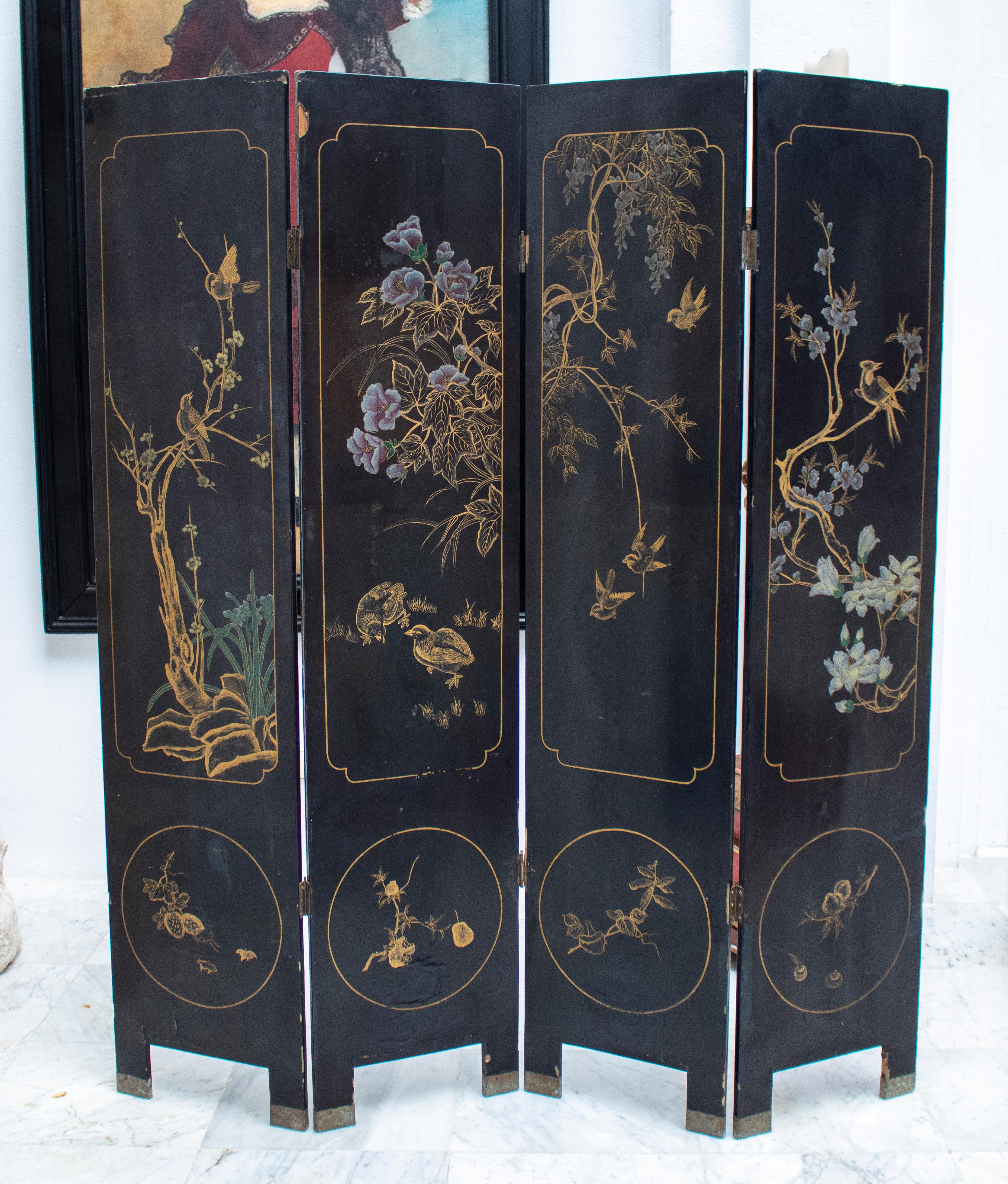 20th Century Chinese Mother of Pearl Inlay 4-Panel Folding Screen 4