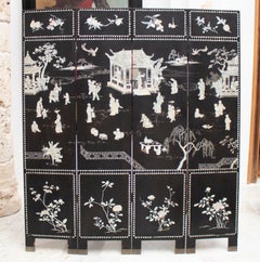 20th Century Chinese Mother of Pearl Inlay 4-Panel Folding Screen